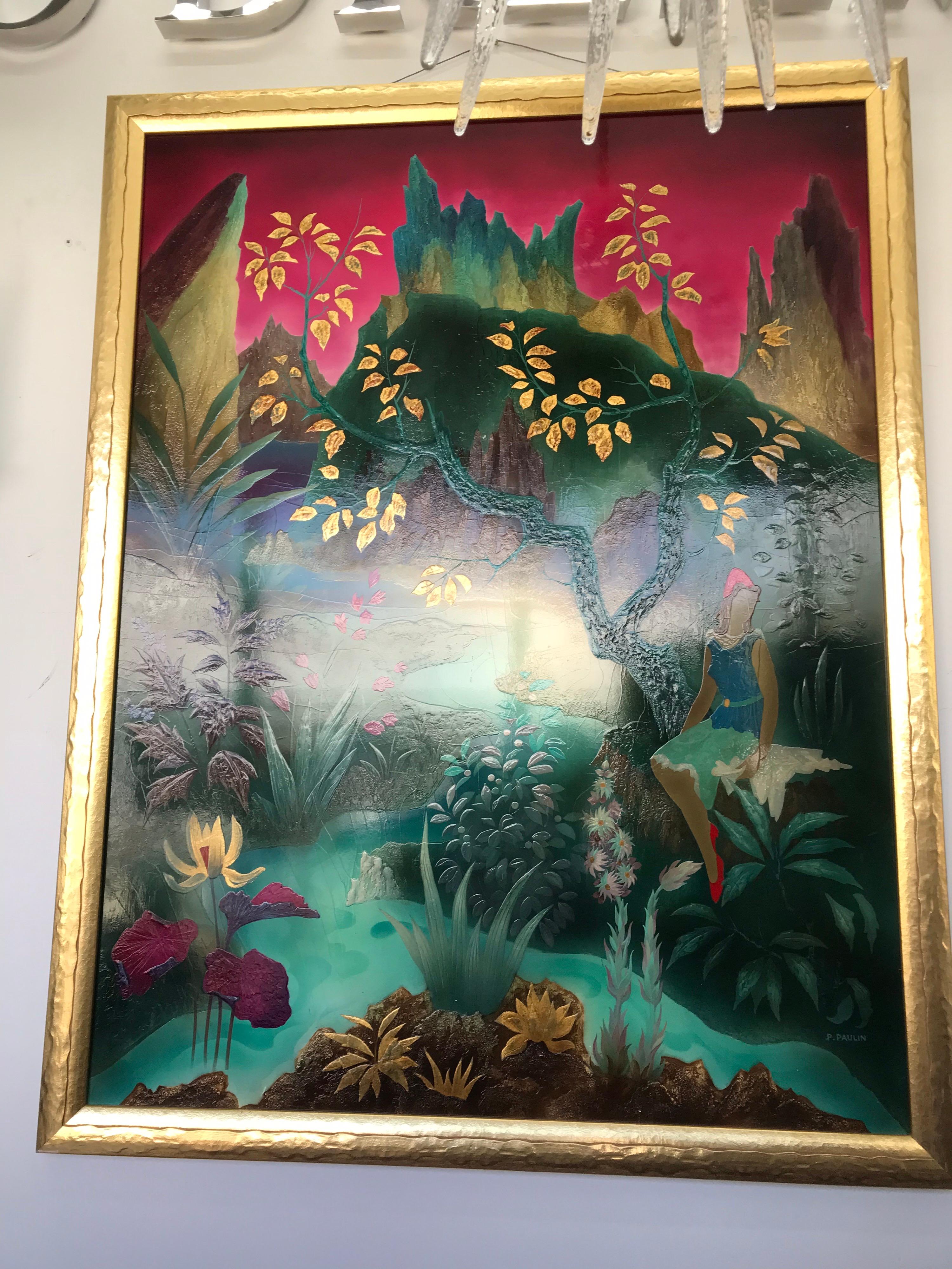 Mid-Century Modern Large Spectacular French Lacquer Painting by Pierre Paulin