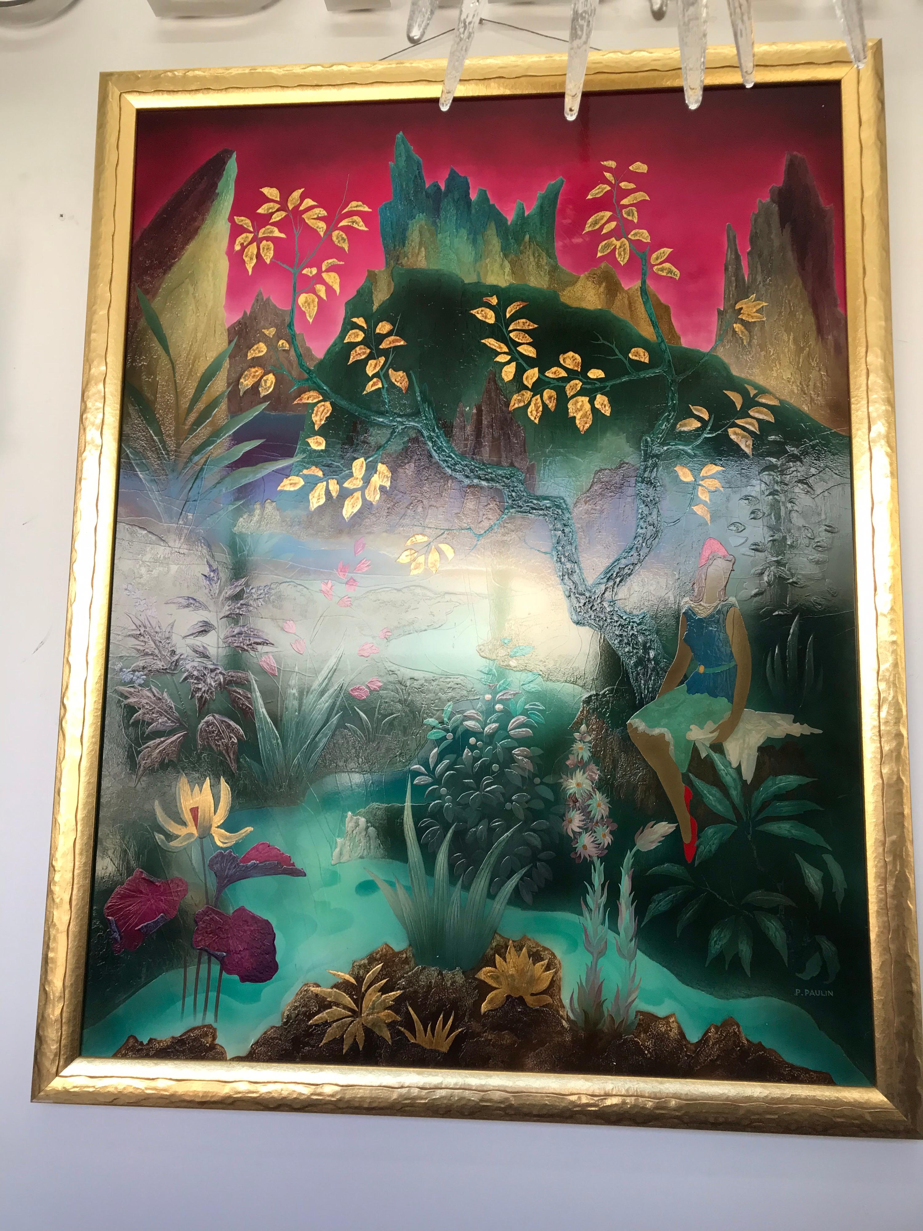 Large Spectacular French Lacquer Painting by Pierre Paulin 1