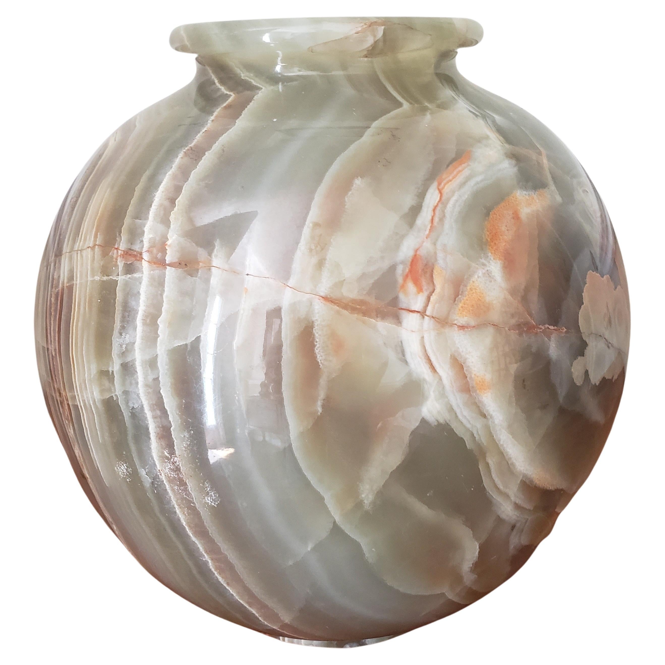 Mid-Century Modern Large Spheral 27lbs Onyx Marble Vase