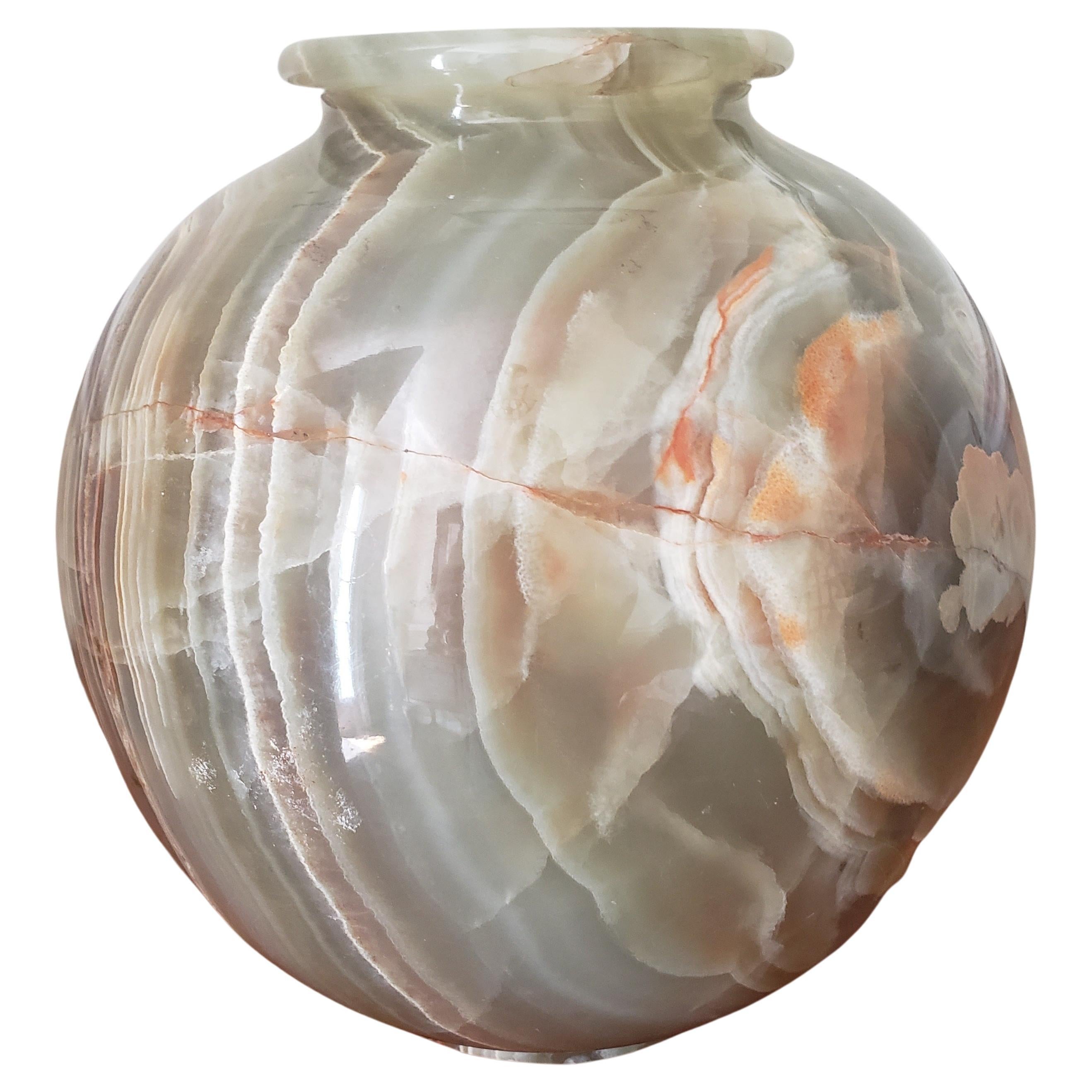 Mid-Century Modern Large Spheral 27lbs Onyx Marble Vase For Sale