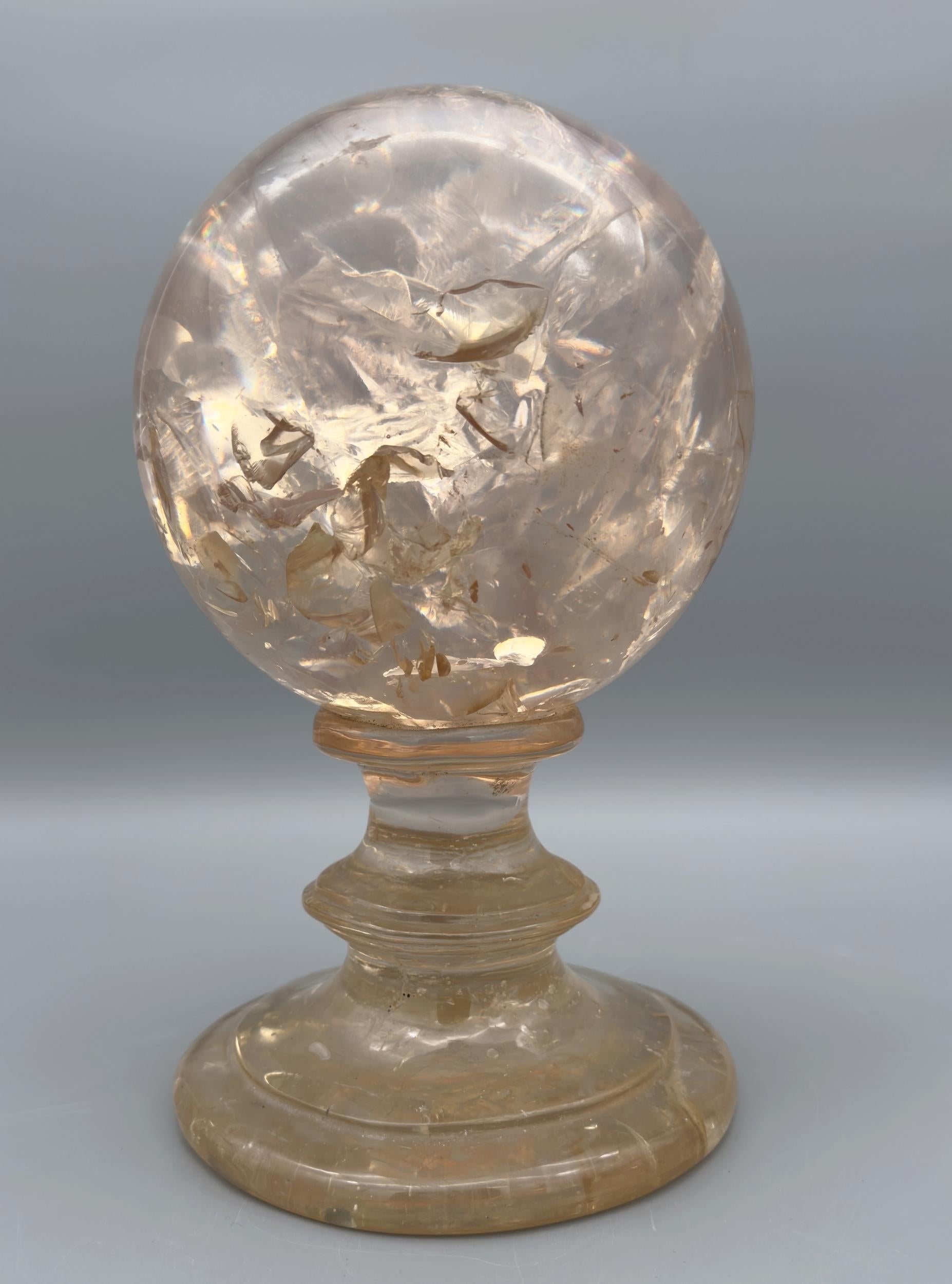 French Large sphere on pedestal in fractal resin by Pierre Giraudon, France, circa 1970 For Sale