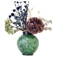 Grand vase sphérique en céramique verte - Erik Mornils - Nittsjö 1930s Sweden
