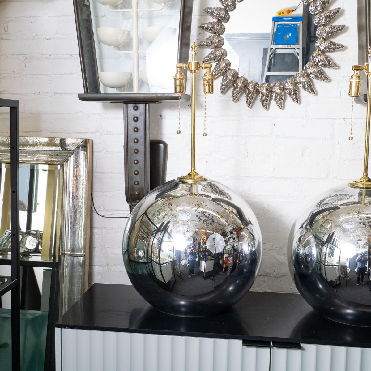 Mid-Century Modern Large Spherical Mercury Glass Lamps For Sale