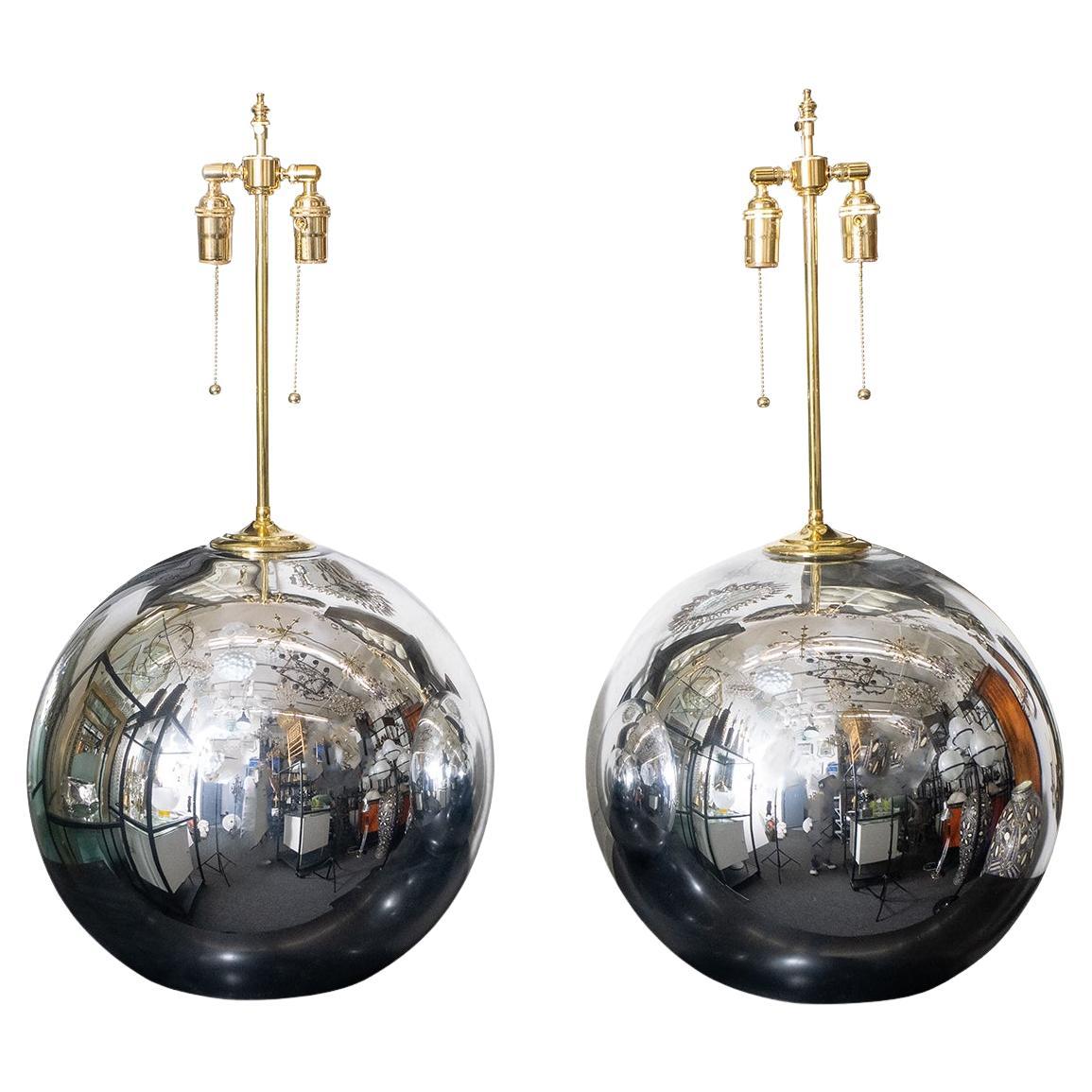 Large Spherical Mercury Glass Lamps