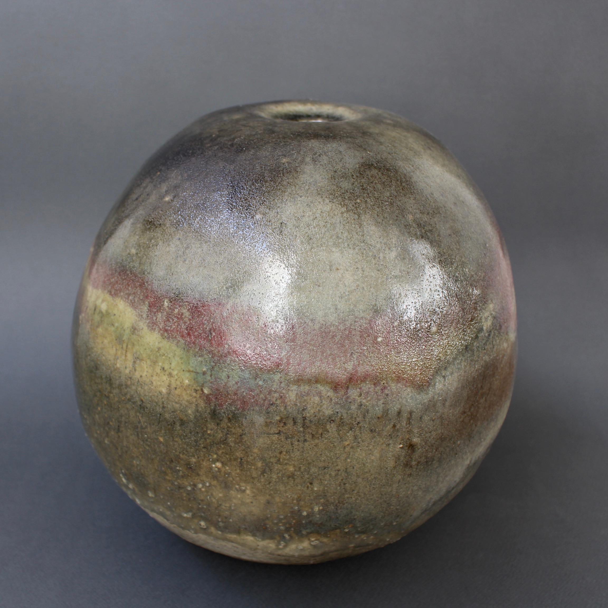 German Large Spherical Stoneware Flower Vase by Ingeborg and Bruno Asshoff 'c. 1960s' For Sale