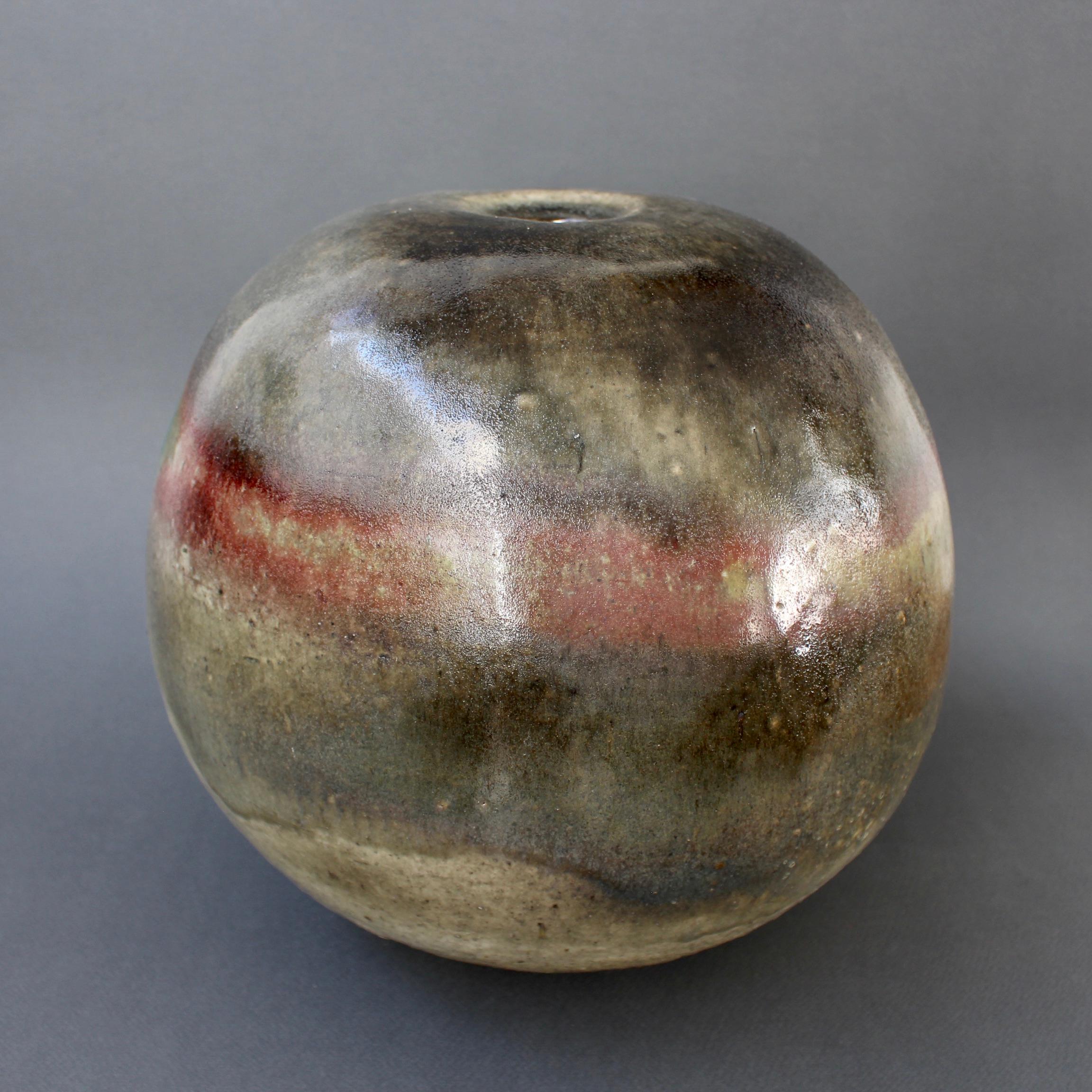 Large Spherical Stoneware Flower Vase by Ingeborg and Bruno Asshoff 'c. 1960s' For Sale 3
