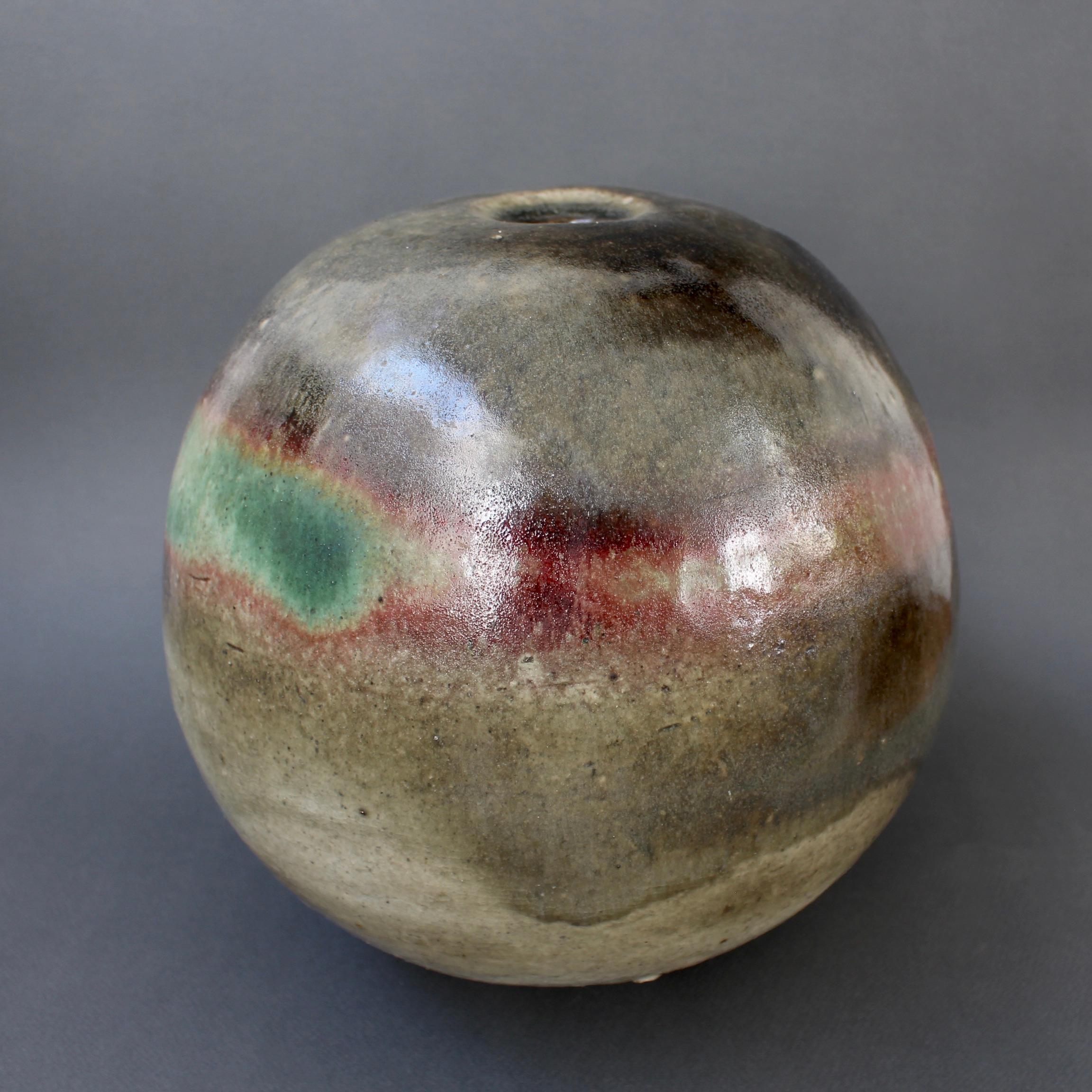 Large Spherical Stoneware Flower Vase by Ingeborg and Bruno Asshoff 'c. 1960s' For Sale 4