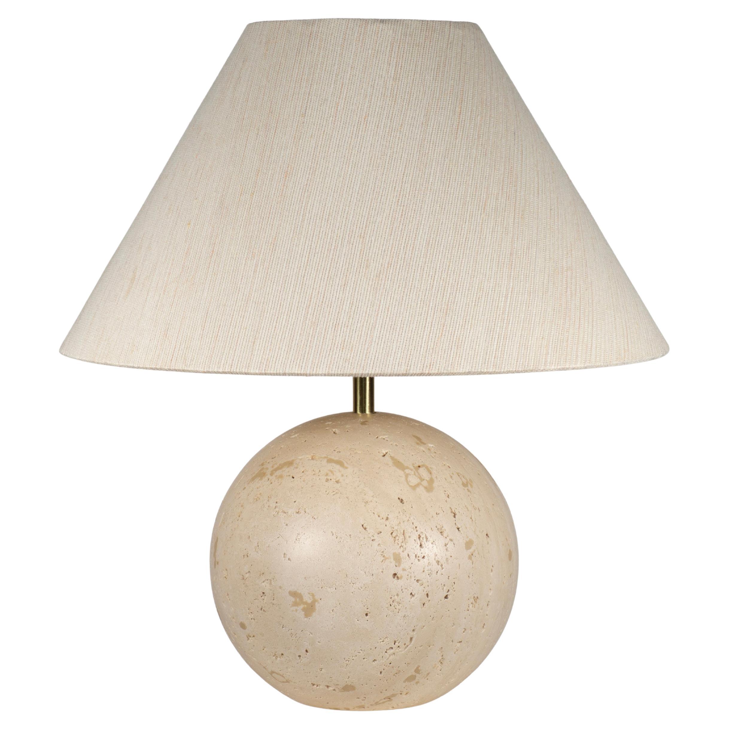 Grande lampada da tavolo sferica vintage a globo in travertino, Italia anni '70
