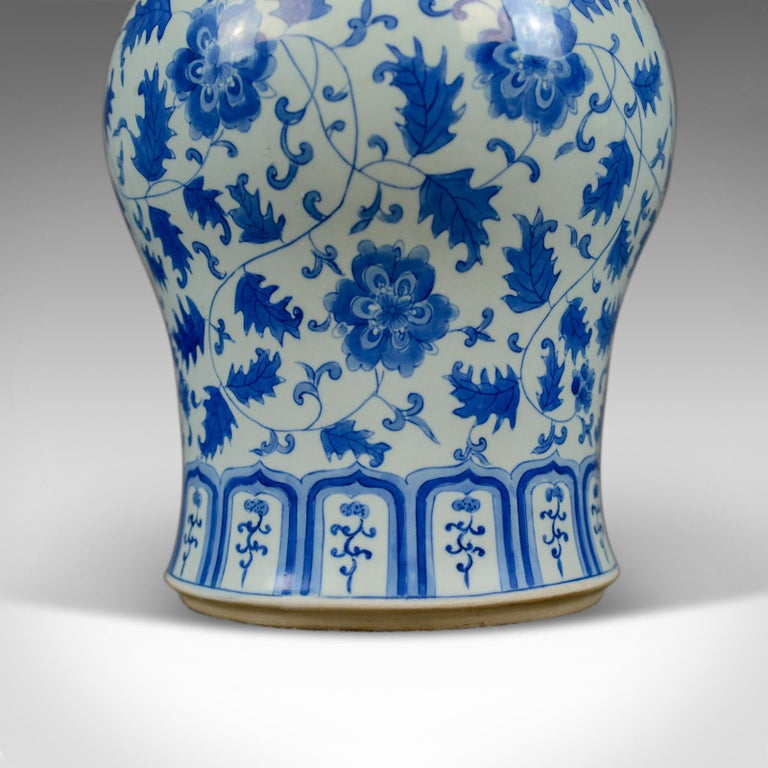 Large Spice Jar Decorative, Blue and White, Baluster Vase with Lid