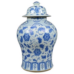 Vintage Large Spice Jar Decorative, Blue and White, Baluster Vase with Lid, 20th Century