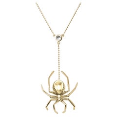 Used Large Spider Diamond Lariat Necklace Solid Yellow Gold
