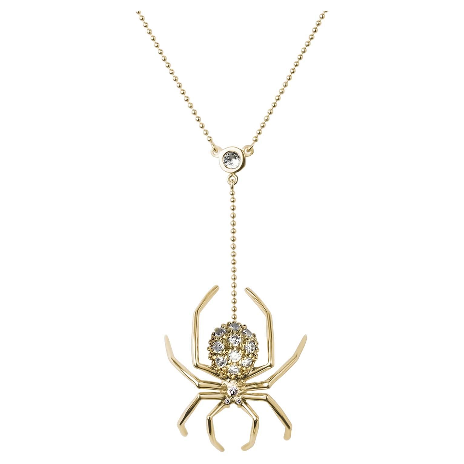 Large Spider Lariat Necklace Yellow Gold Diamonds For Sale