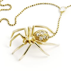 Large Spider Lariat Necklace Yellow Gold Plated White Sapphires
