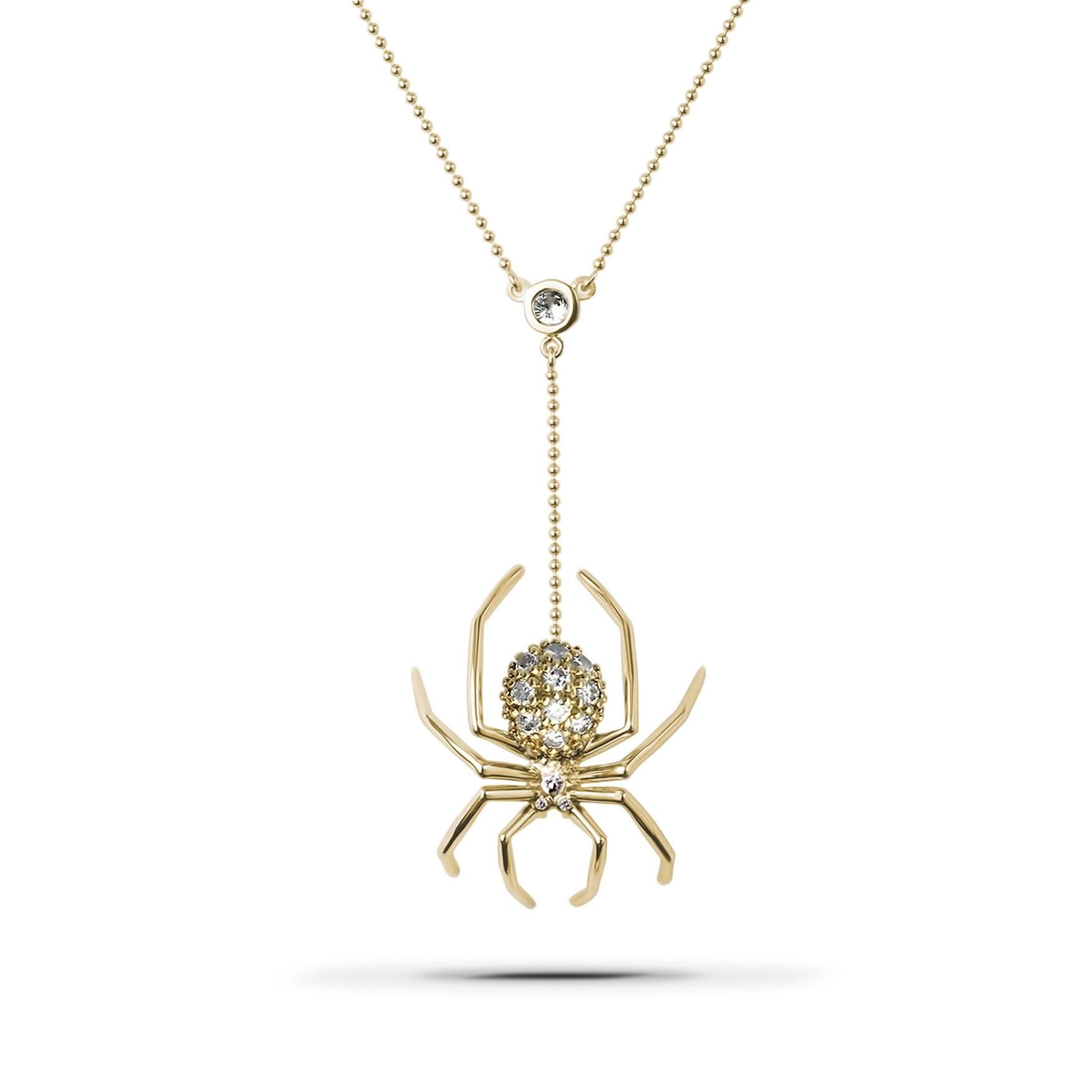 Artist Large Spider Lariat Necklace Yellow Gold Plated White Sapphires For Sale