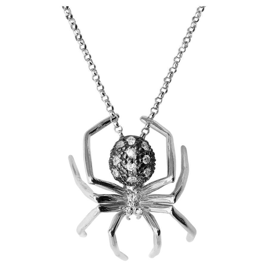 White 4k Gold in Black Rhodium Diamonds Large Spider Pendant Necklace jherwitt For Sale