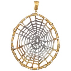 Large Spider Web Pendant Vintage 18 Karat Yellow Gold Silver Estate Fine Jewelry
