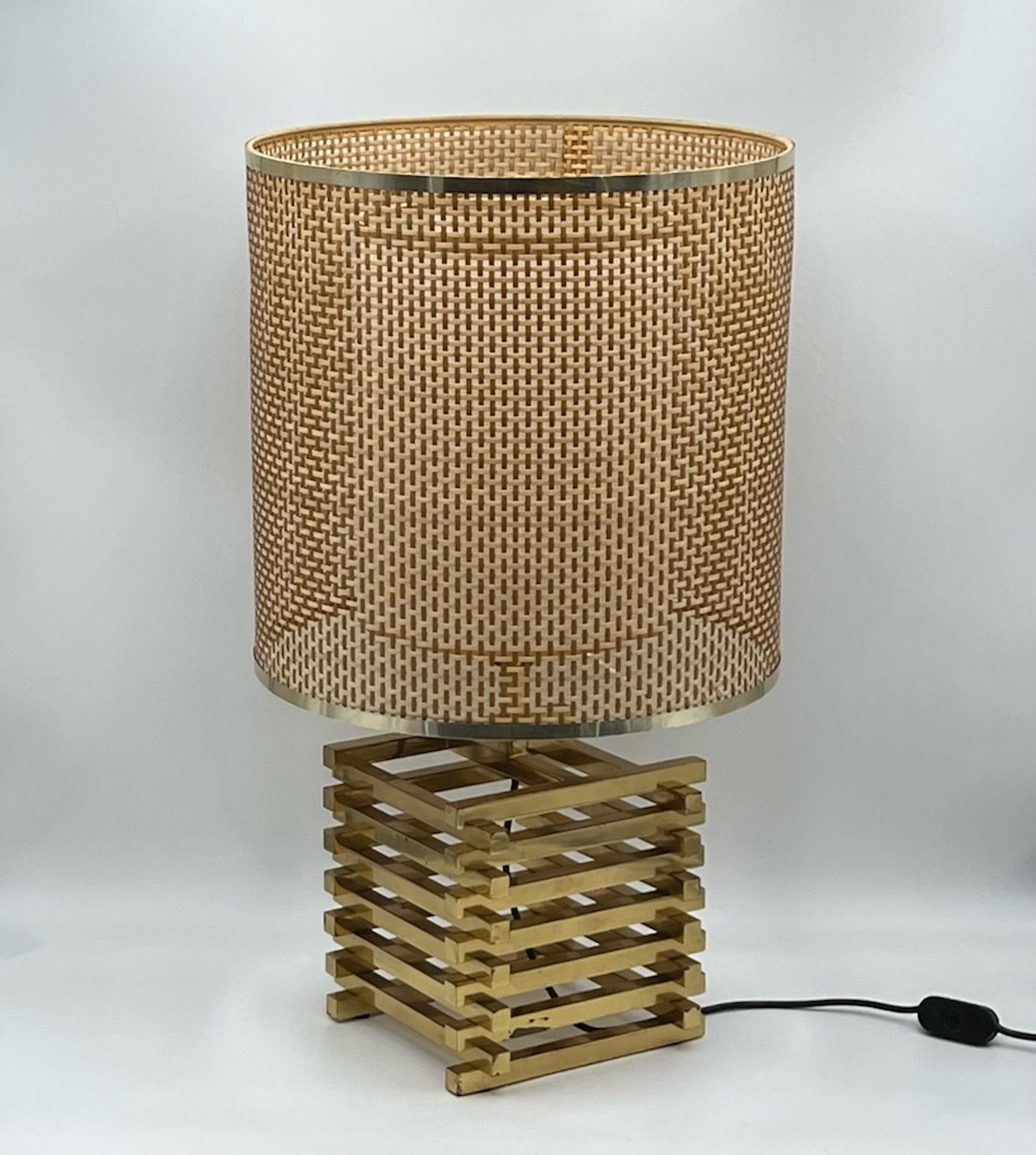 Large 'Spiga' Brass Table Lamp by Enrico Tronconi, 1960s In Good Condition For Sale In San Benedetto Del Tronto, IT