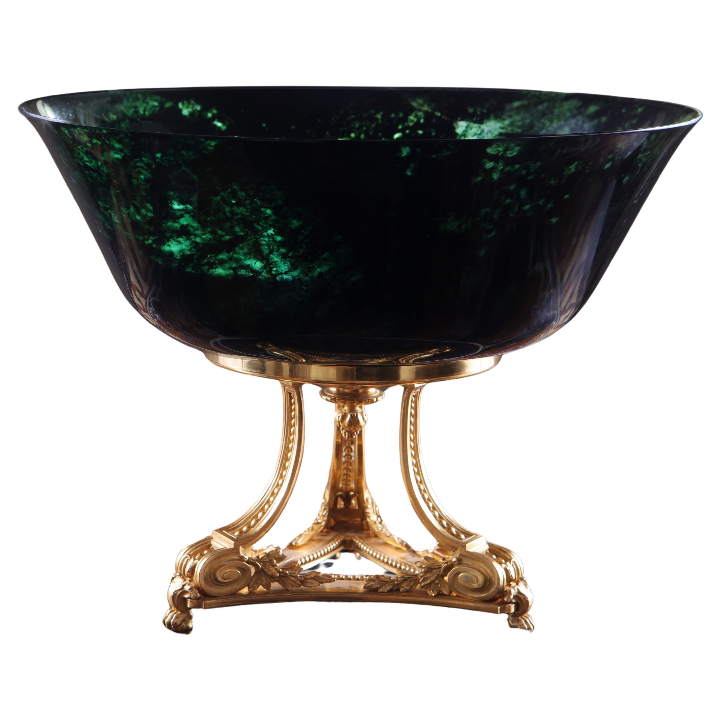Large Spinach Bowl On Gilt Bronze Stand