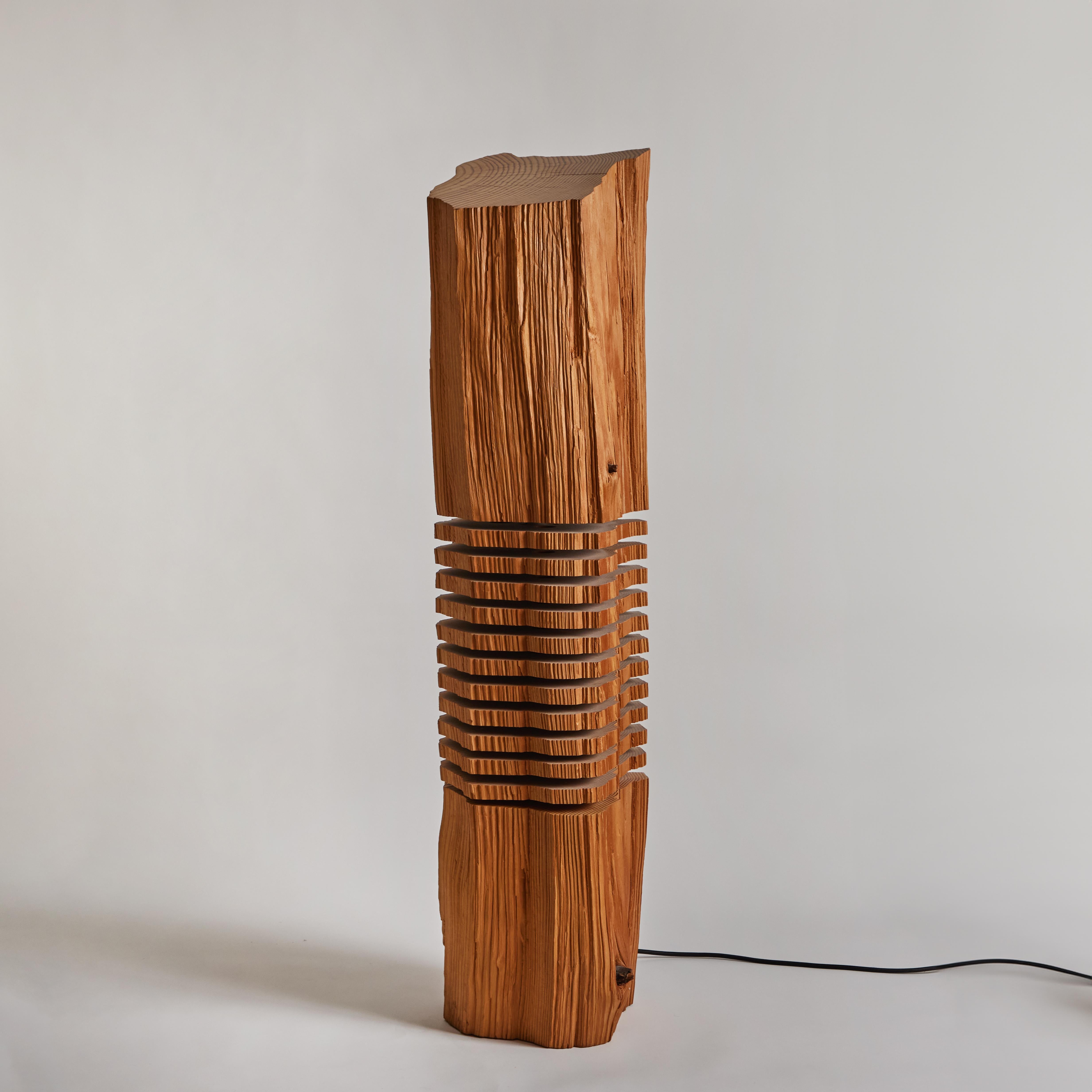 Grande sculpture lumineuse en Wood Grain Fendu en vente 4