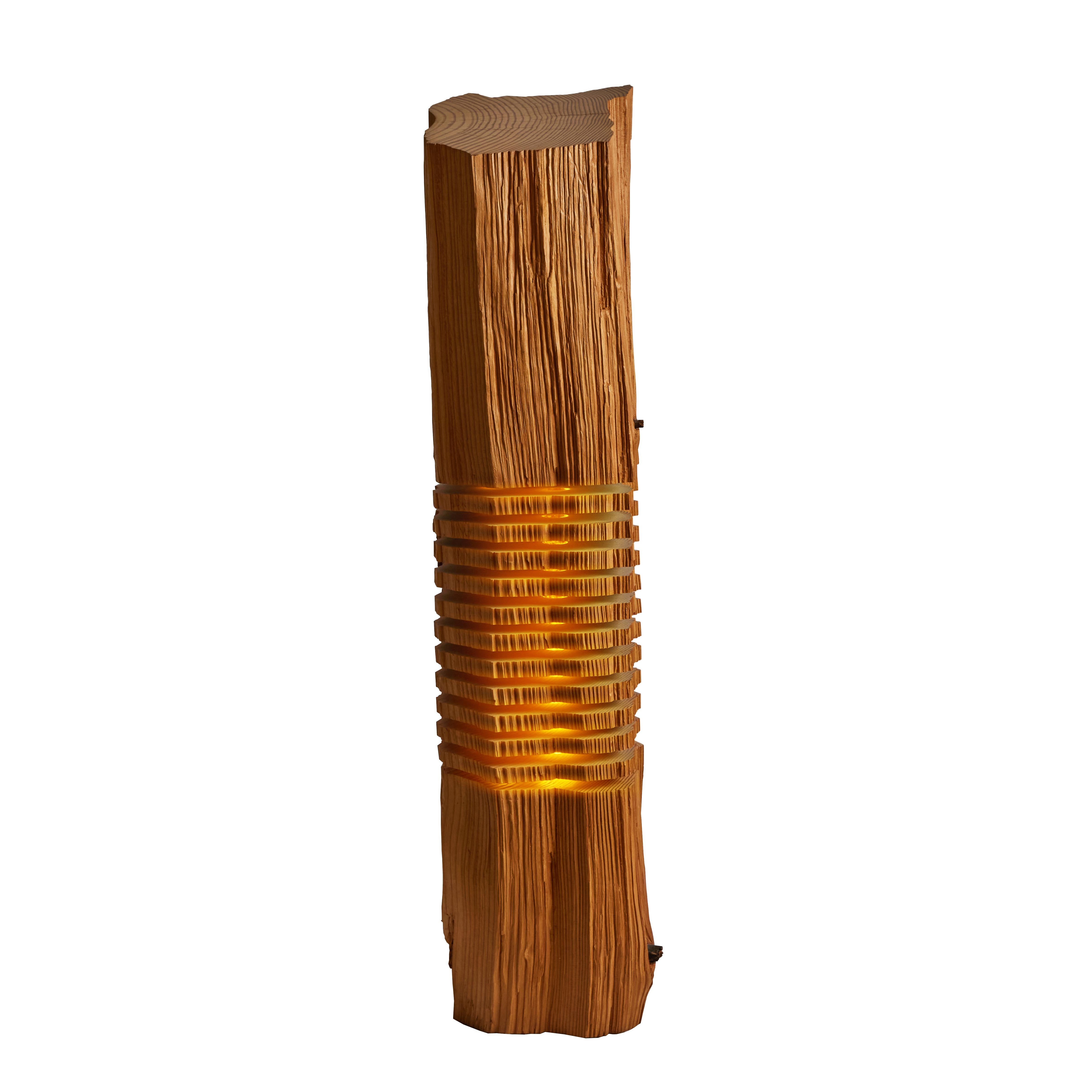 Grande sculpture lumineuse en Wood Grain Fendu en vente 5