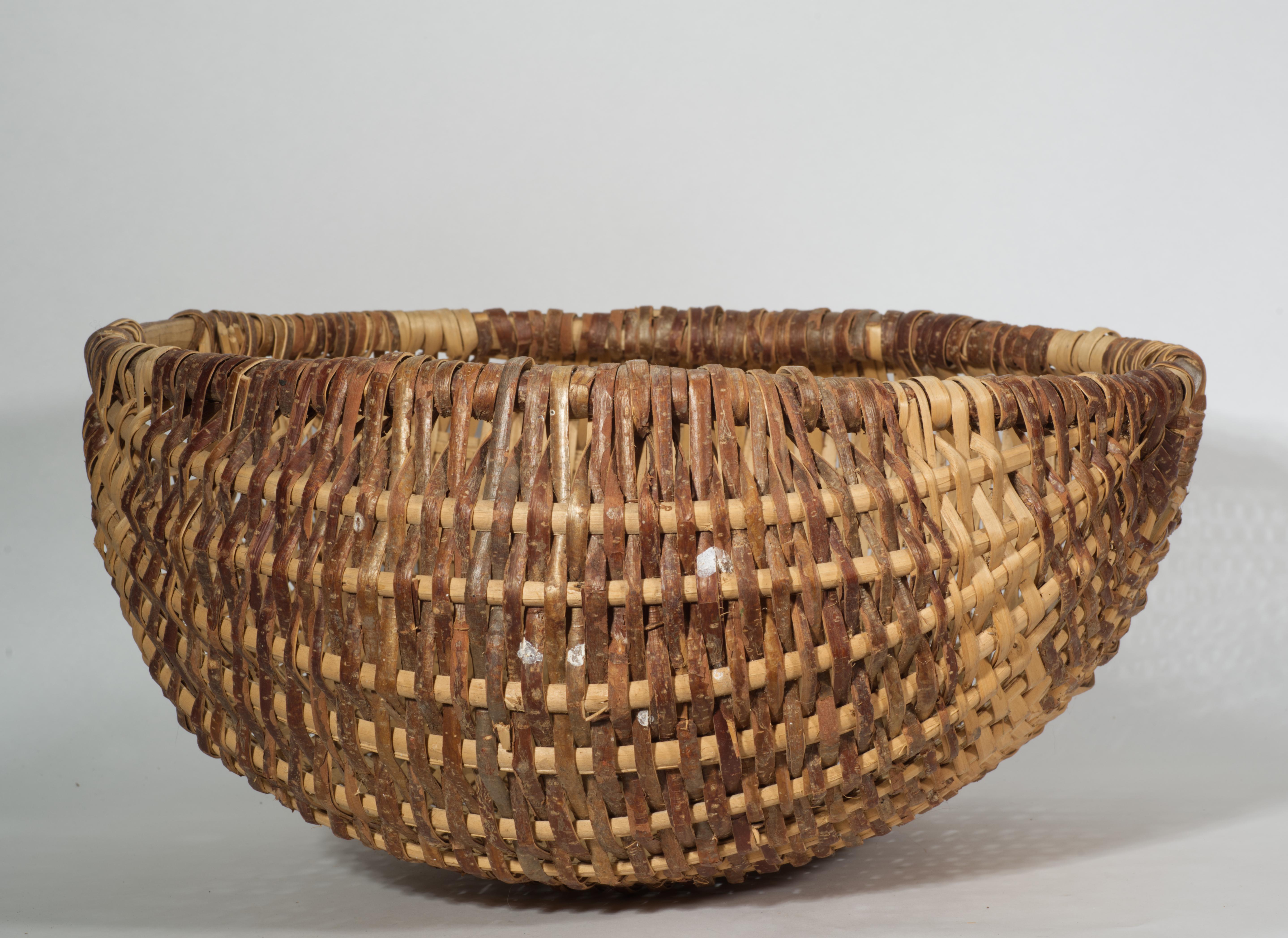 Folk Art Large Split Oak American Spale Gathering Basket For Sale