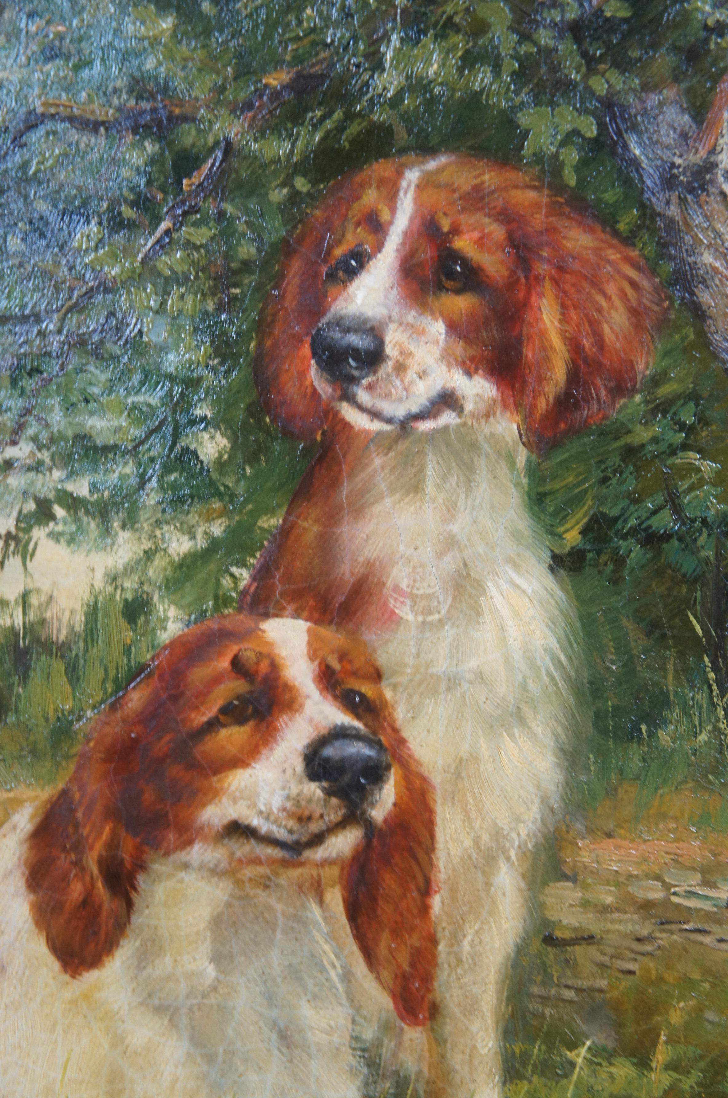Hardwood Large Springer Spaniel Dog Landscape Portrait Oil Painting on Board 49