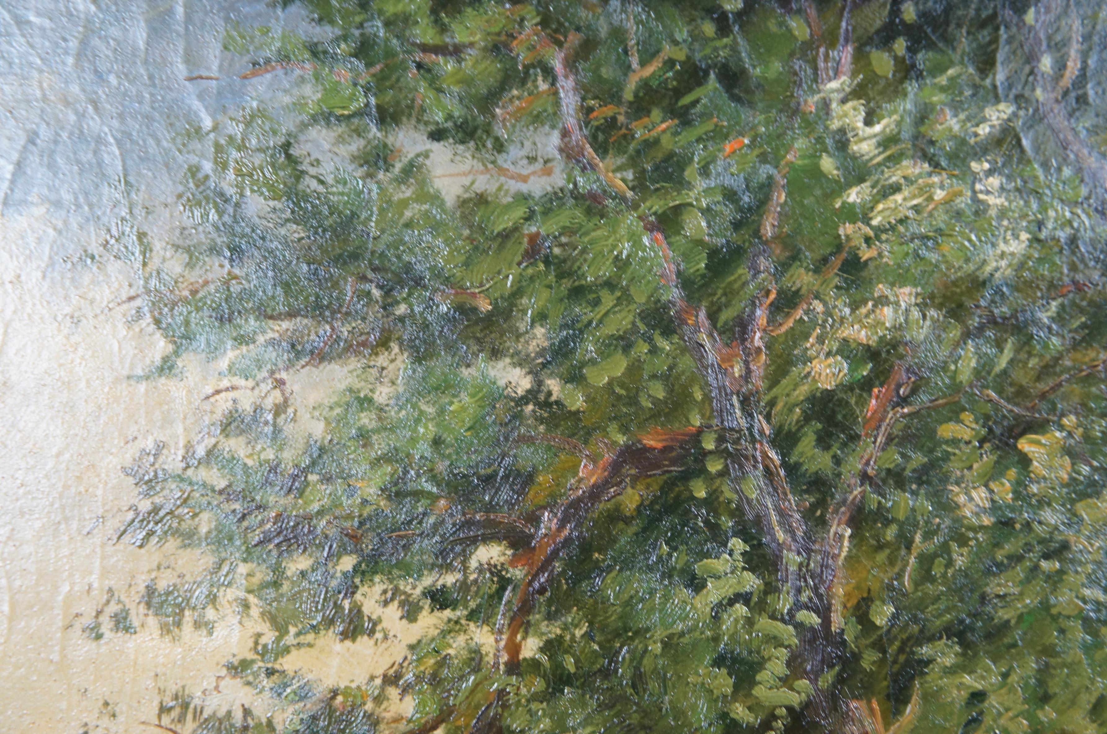 Grand portrait de paysage avec chien épagneul Springer, peinture à l'huile sur panneau 49