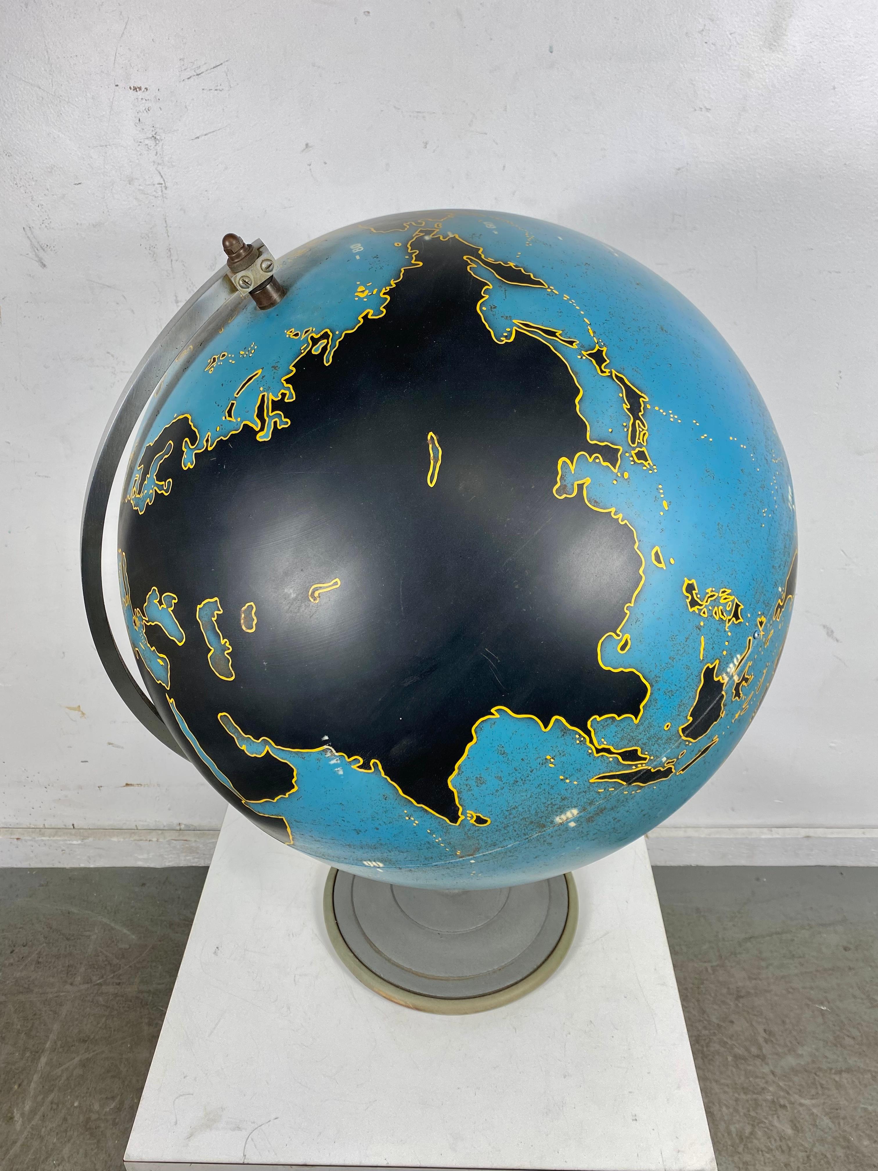 Large Spun Steel Chalk Globe by Denoyer Geppert Company, , 1940's In Good Condition In Buffalo, NY