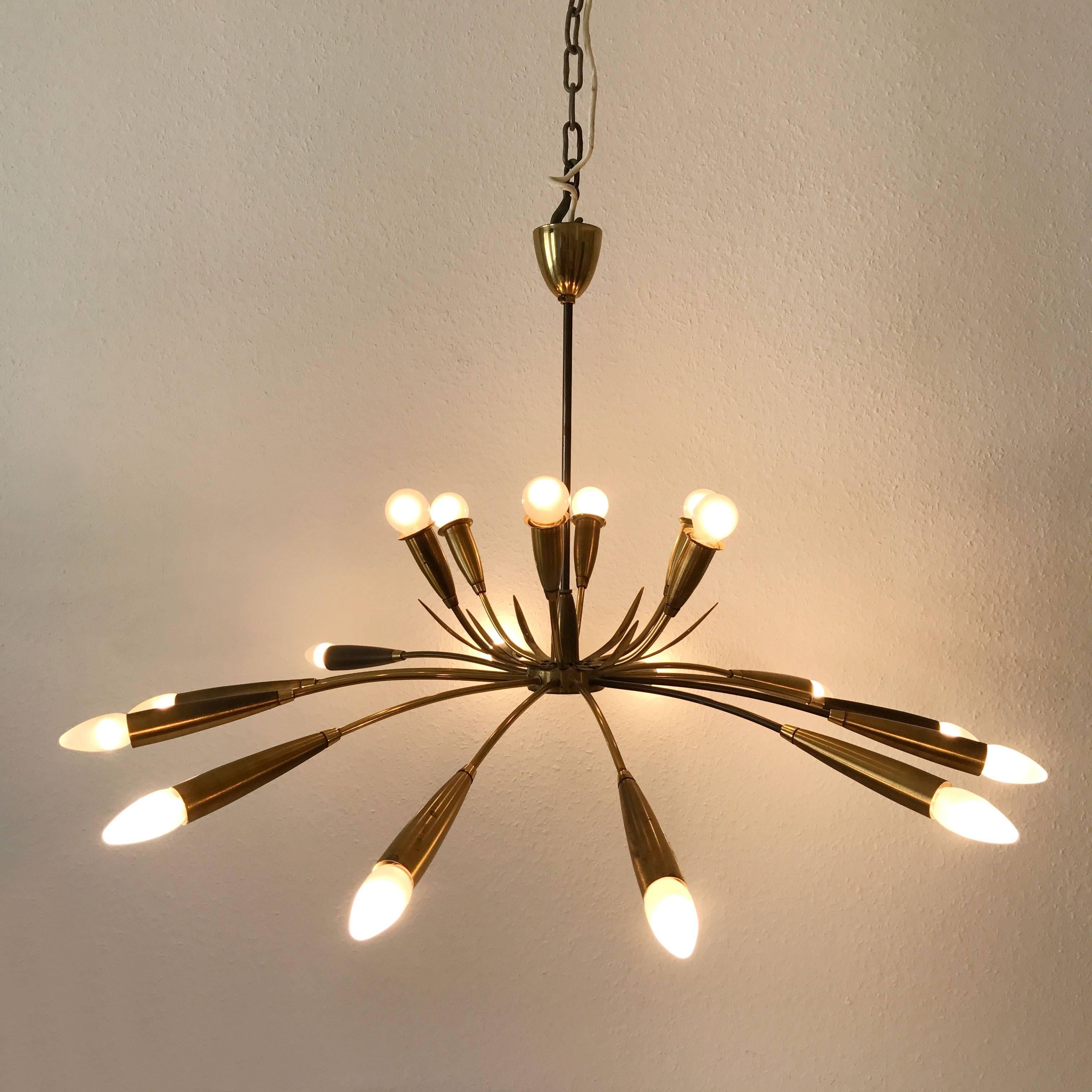 Large Sputnik Brass Chandelier with 18 Arms, 1950s In Good Condition In Munich, DE