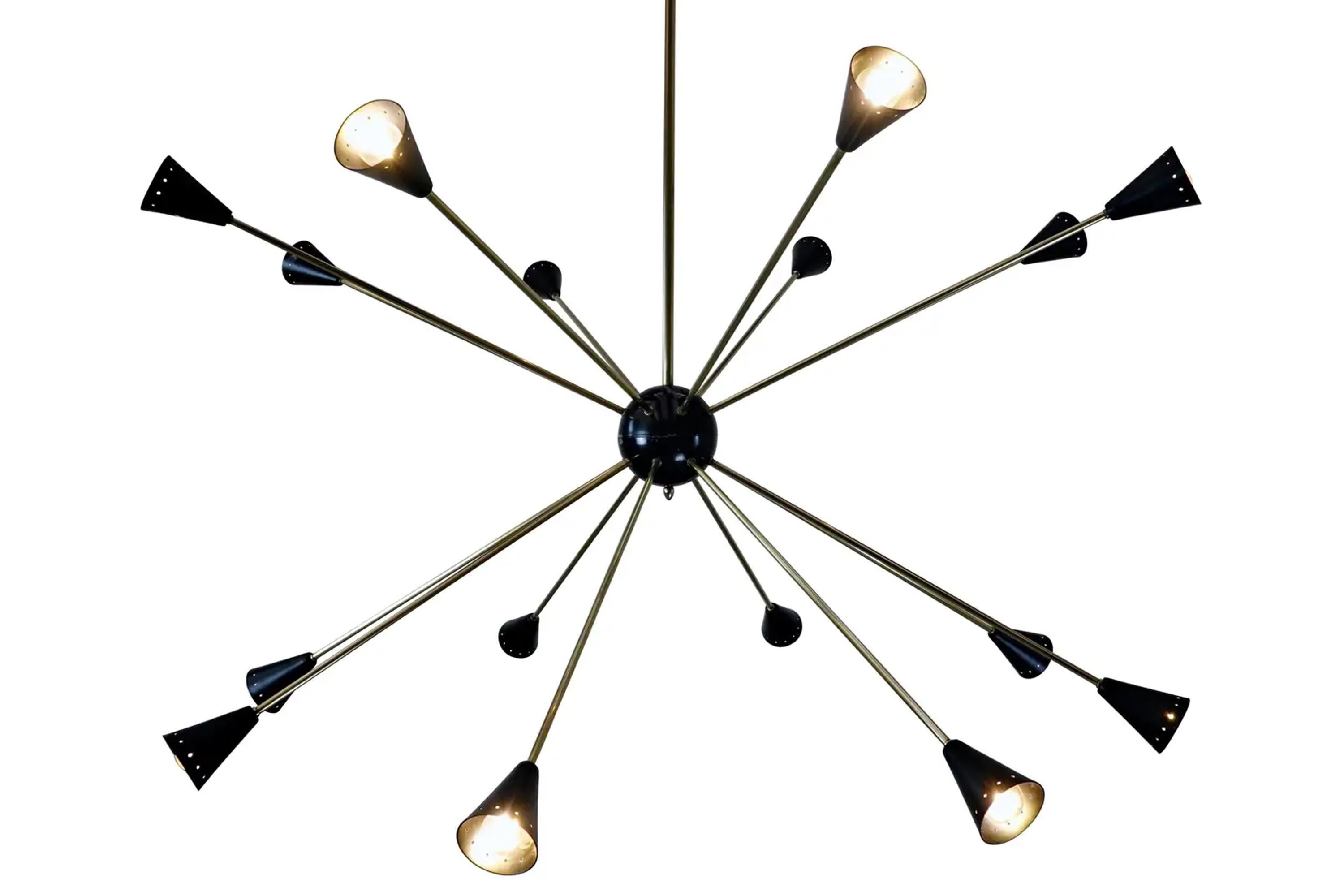 Italian Sputnik Ceiling Light, Brass and Black Enamel 1950s.
 
