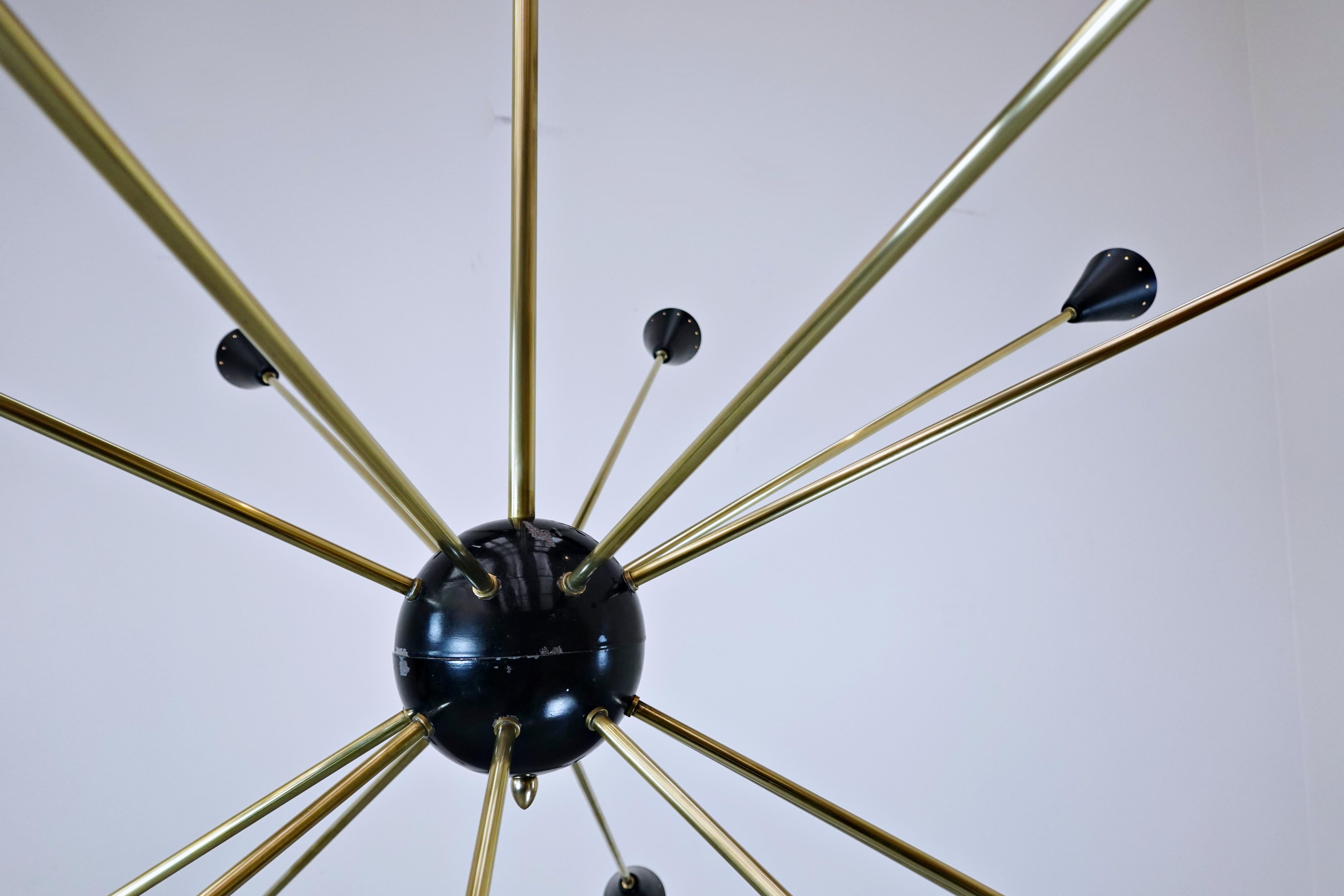 20th Century Large Sputnik Ceiling Light, Brass and Metal, 1960s For Sale