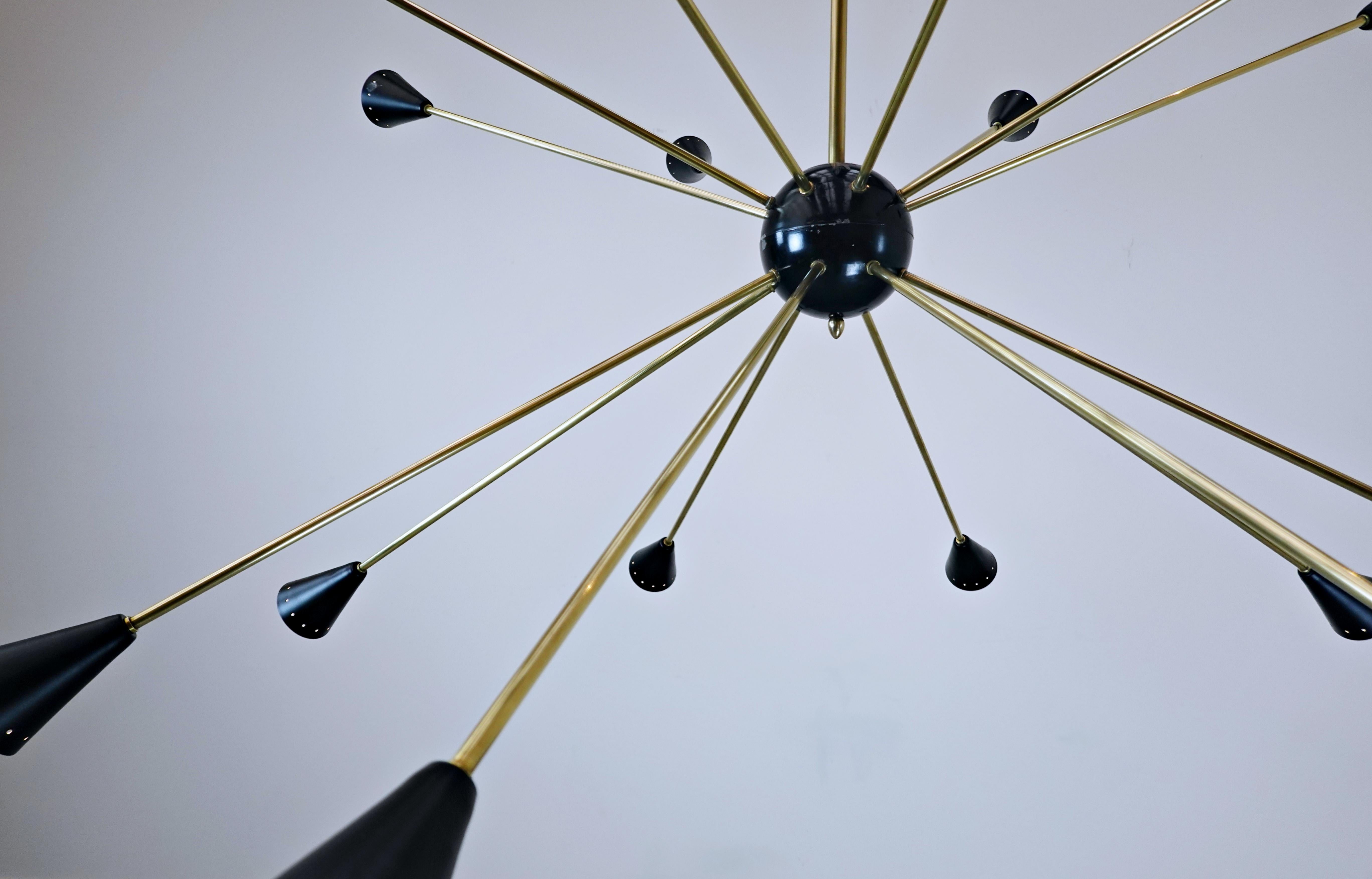 Large Sputnik Ceiling Light, Brass and Metal, 1960s For Sale 1