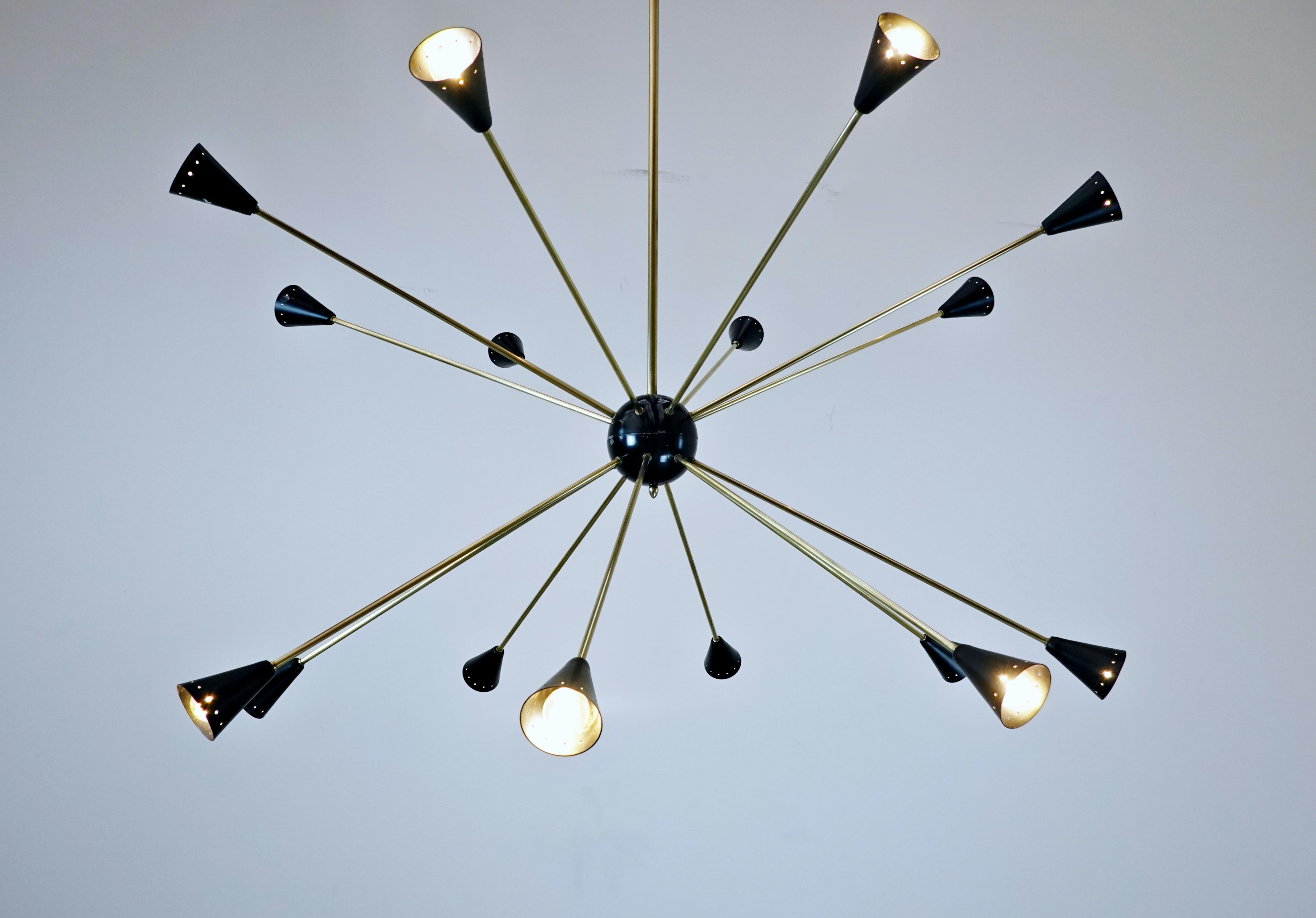 Large Sputnik Ceiling Light, Brass and Metal, 1960s For Sale 2