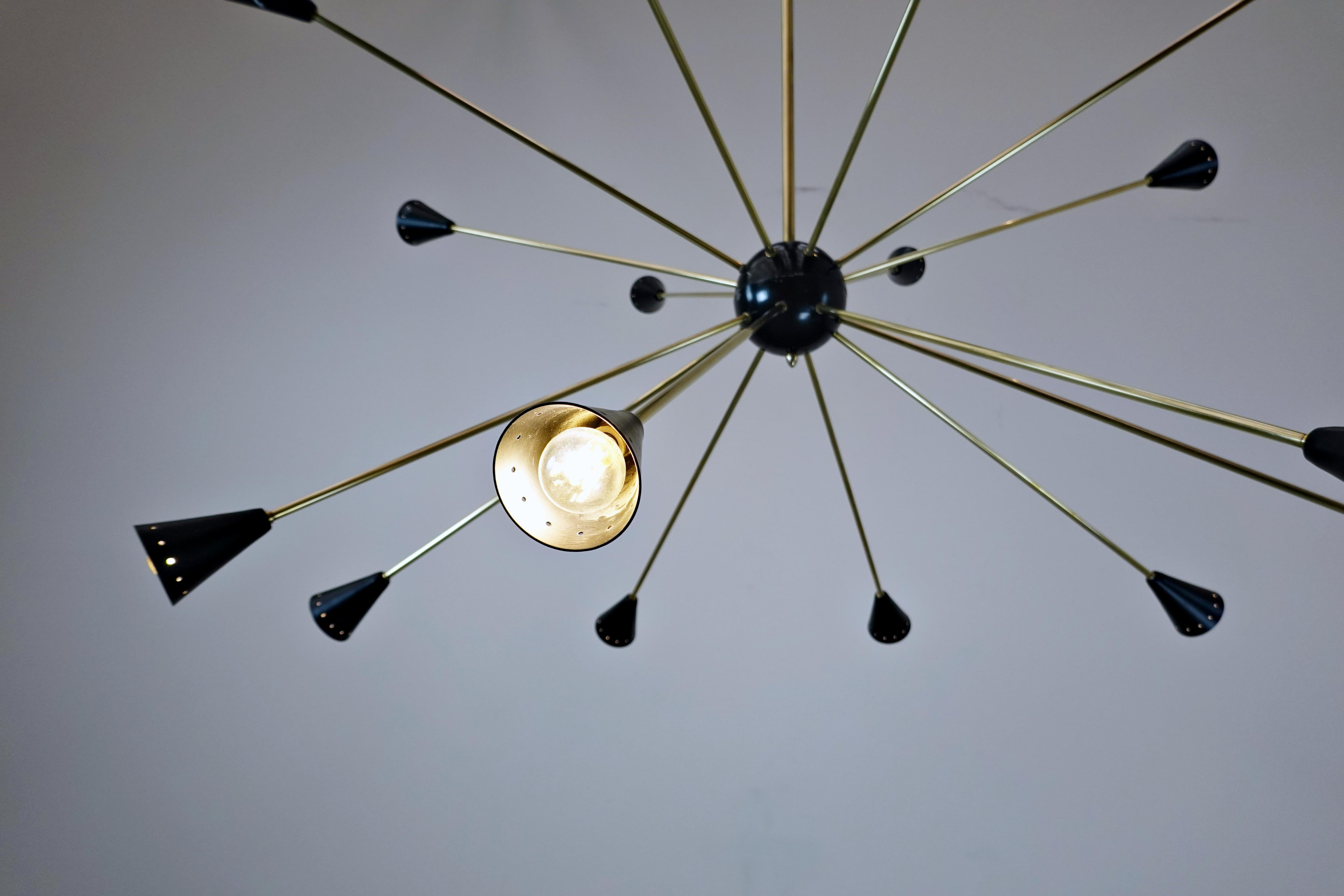 Large Sputnik Ceiling Light, Brass and Metal, 1960s For Sale 3