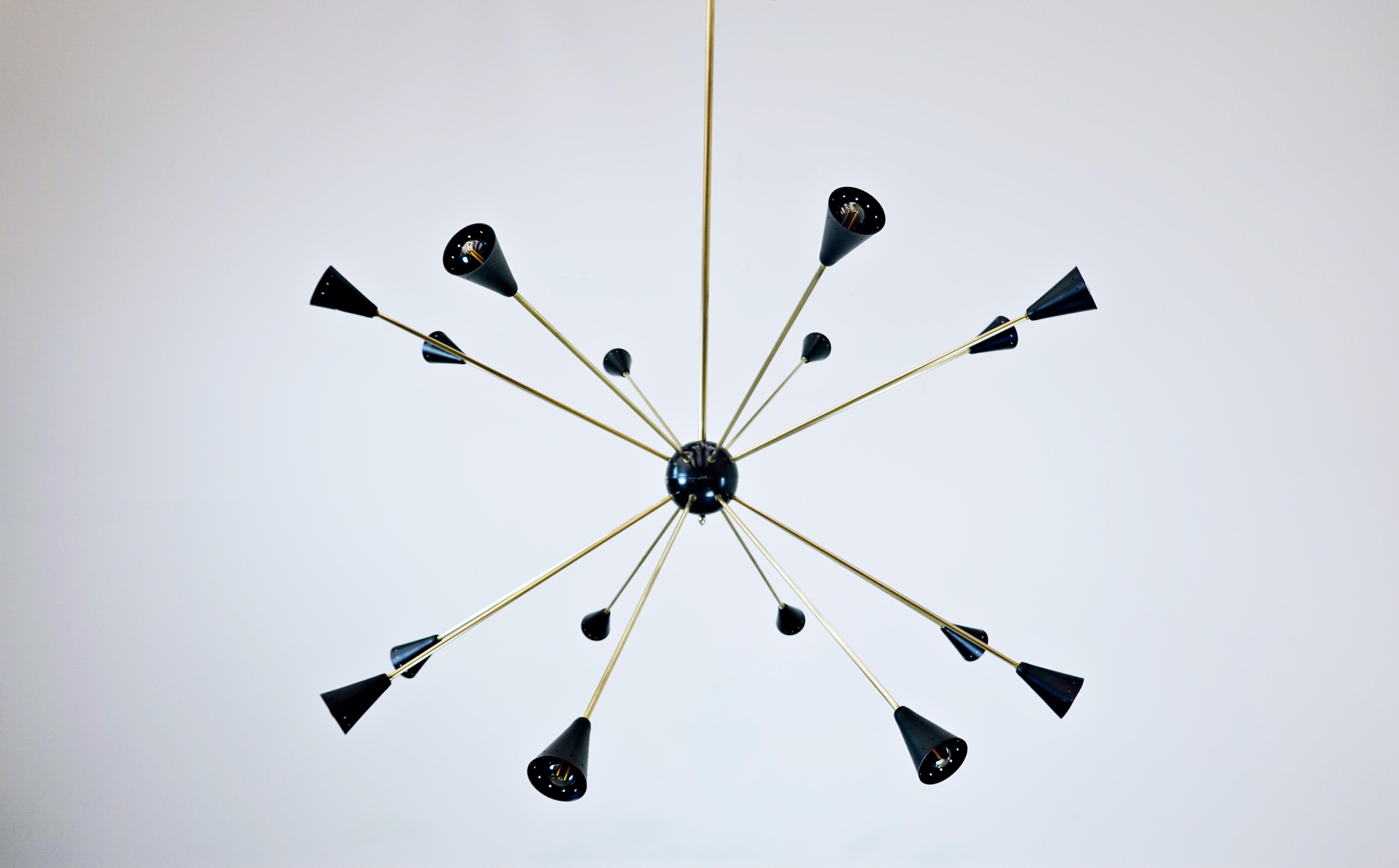 Large Sputnik Ceiling Light, Brass and Metal, 1960s For Sale 4