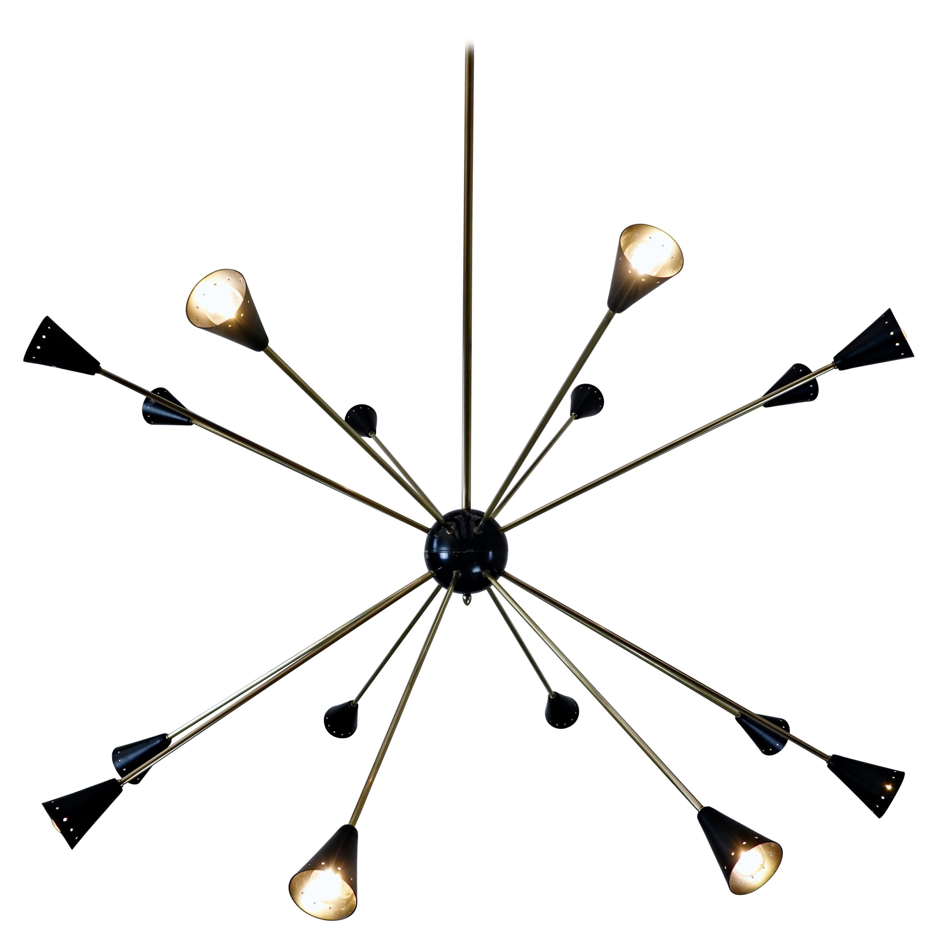 Large Sputnik Ceiling Light, Brass and Metal, 1960s For Sale