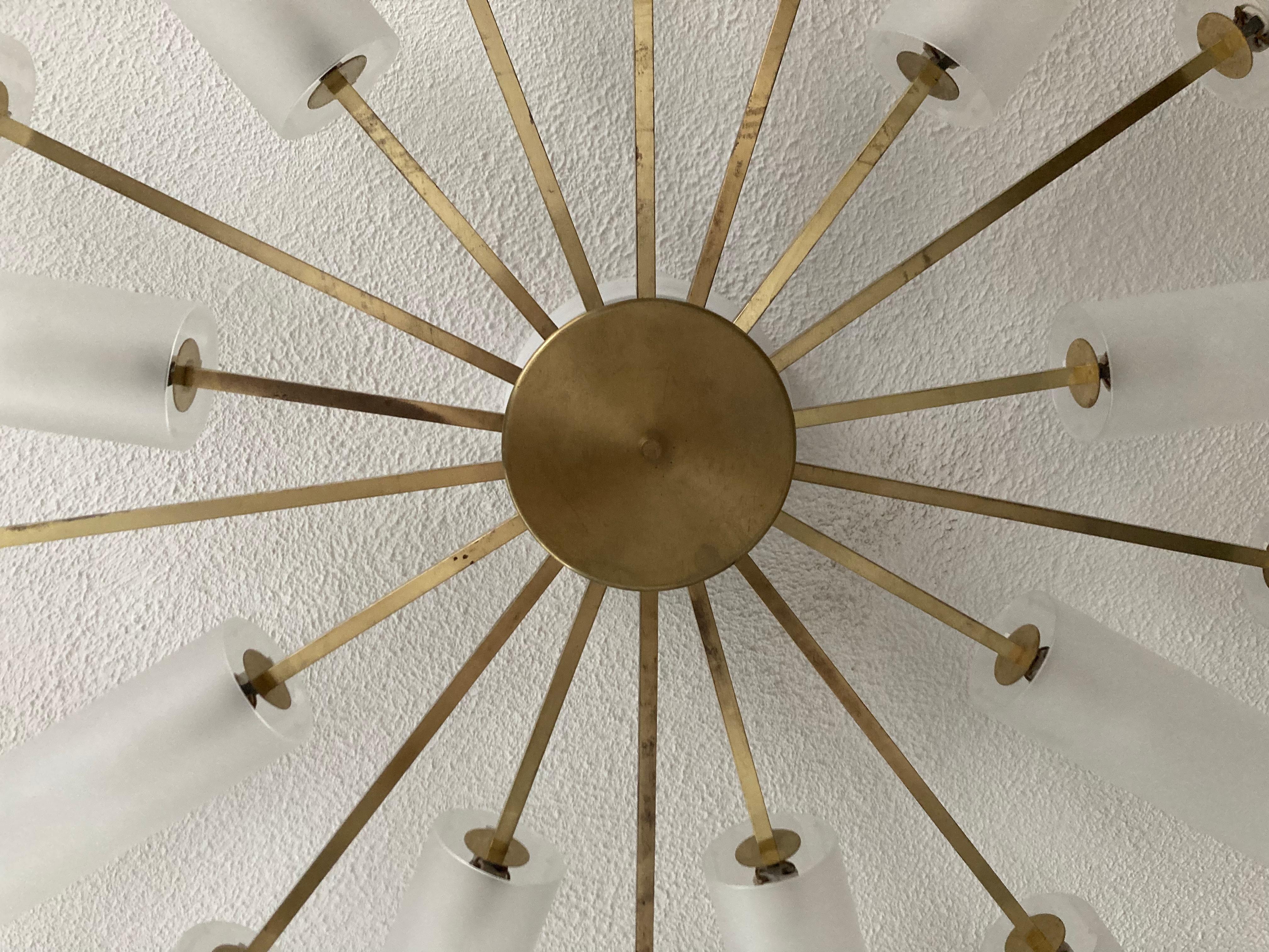 Large Sputnik Chandelier, Brass and Frosted Glass, 1950s Italy For Sale 4