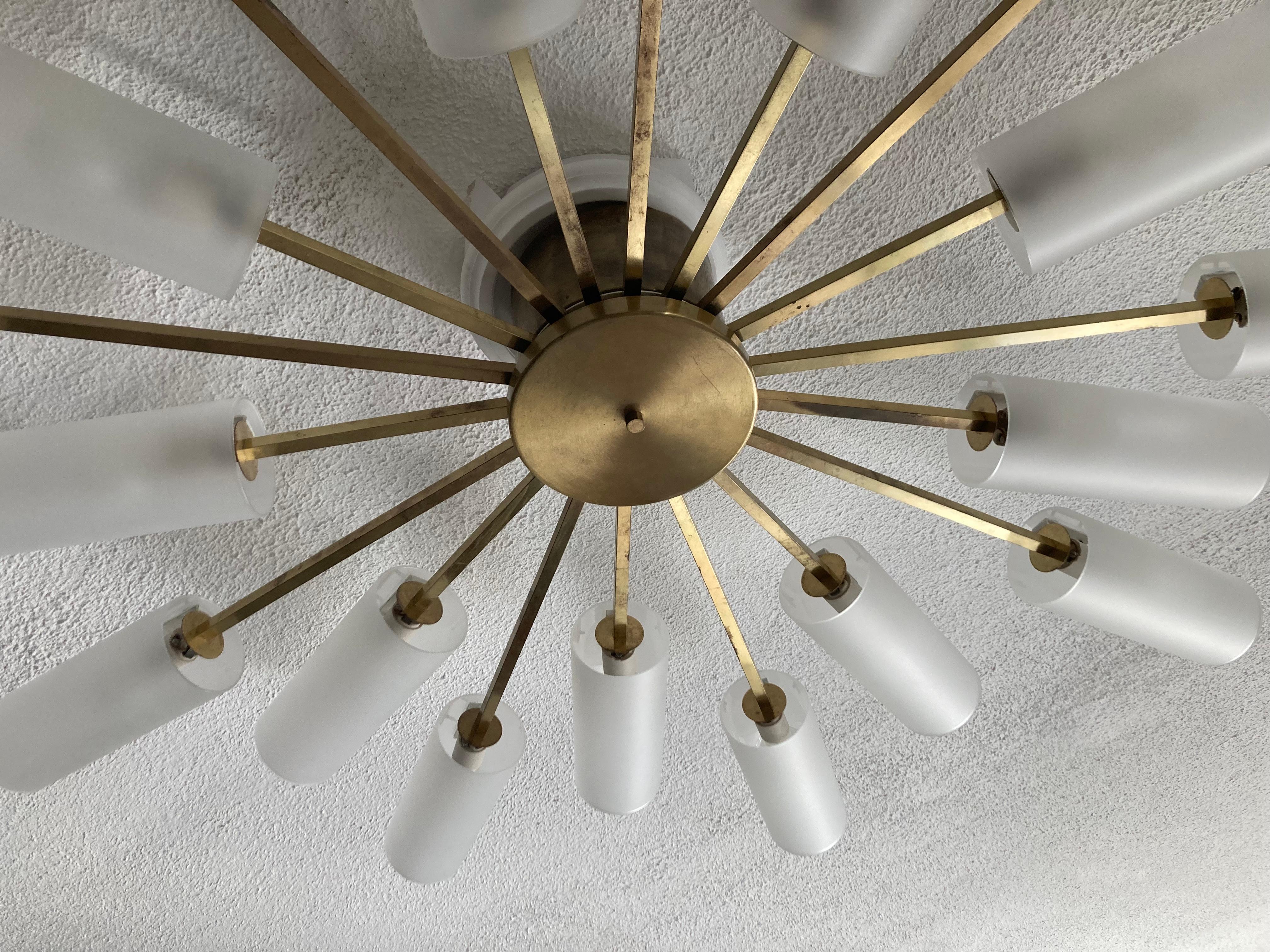 Large Sputnik Chandelier, Brass and Frosted Glass, 1950s Italy For Sale 6