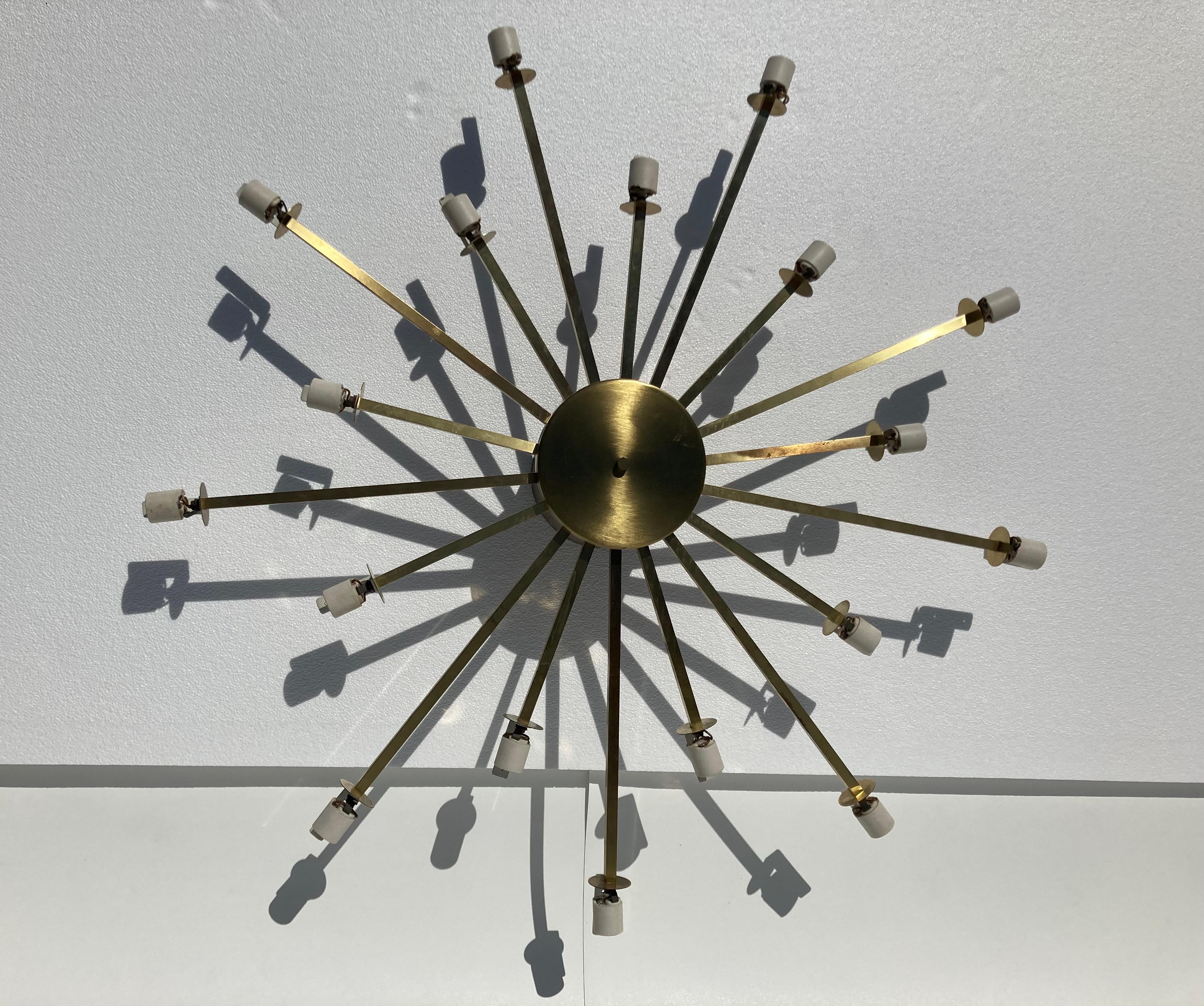 Large Sputnik Chandelier, Brass and Frosted Glass, 1950s Italy For Sale 11