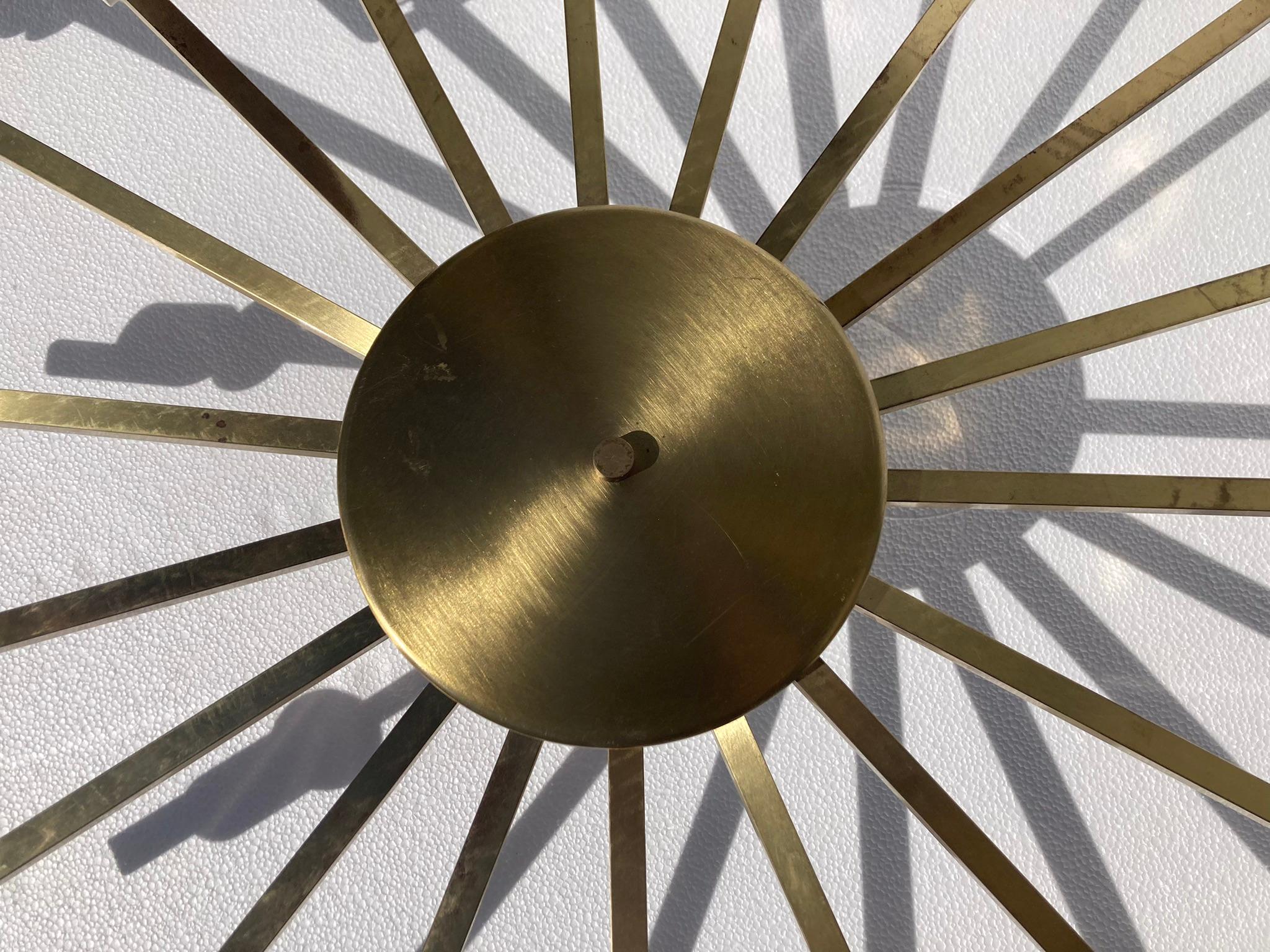 Large Sputnik Chandelier, Brass and Frosted Glass, 1950s Italy For Sale 12