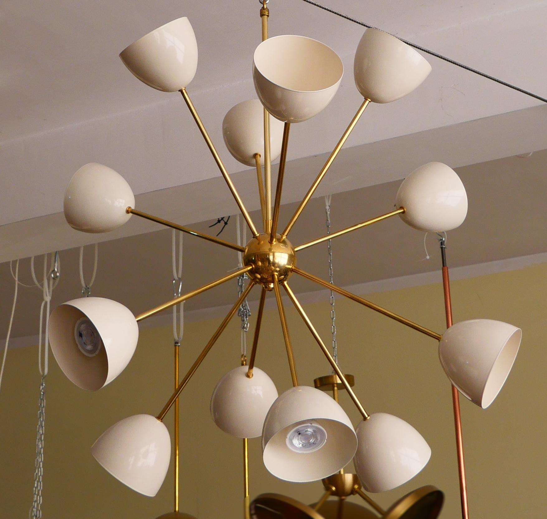 European Stilnovo style Sputnik chandelier, brass and steel, 75cm (30 inch), available For Sale
