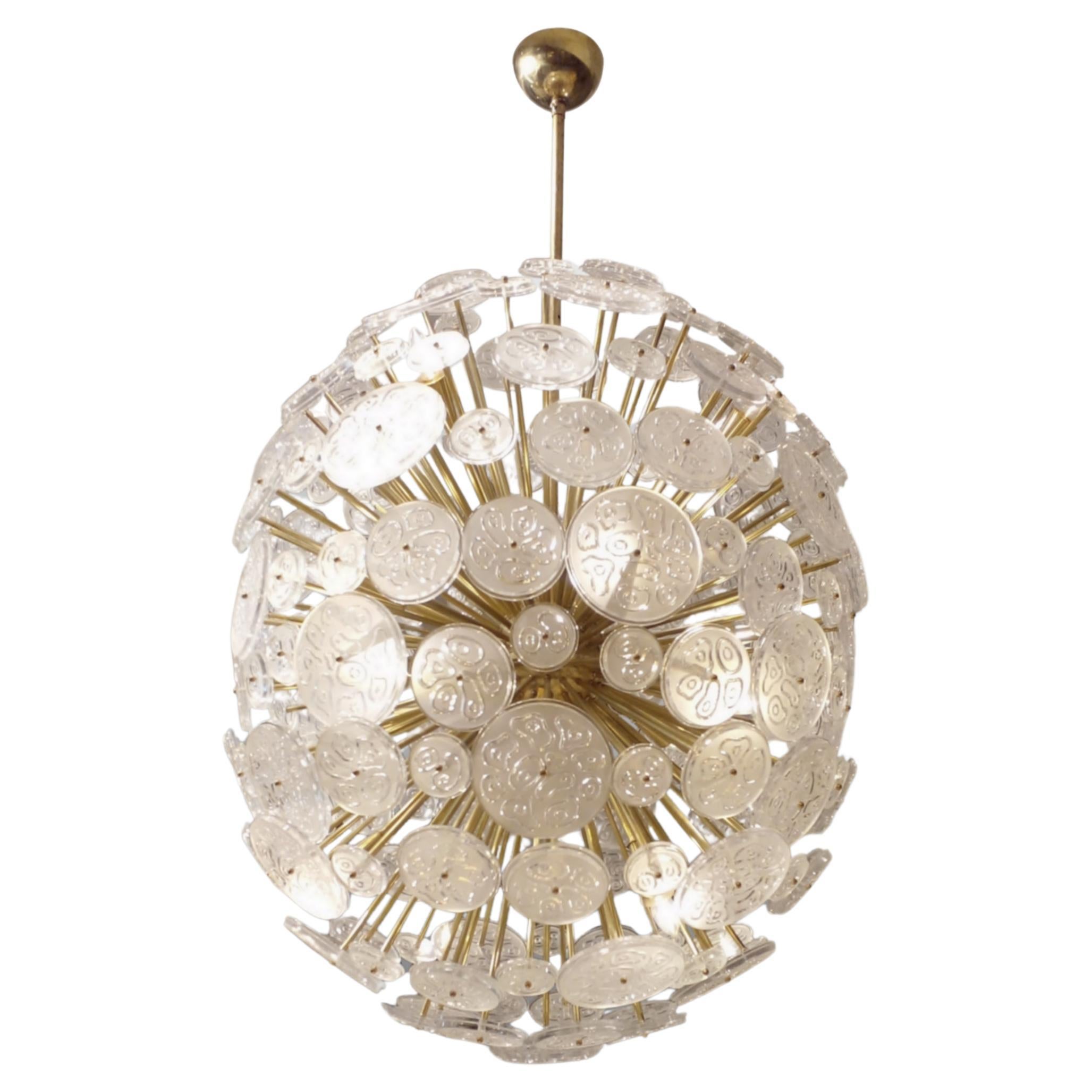 Large "sputnik" chandelier in brass and glass, Murano, Italy, circa 1980 For Sale