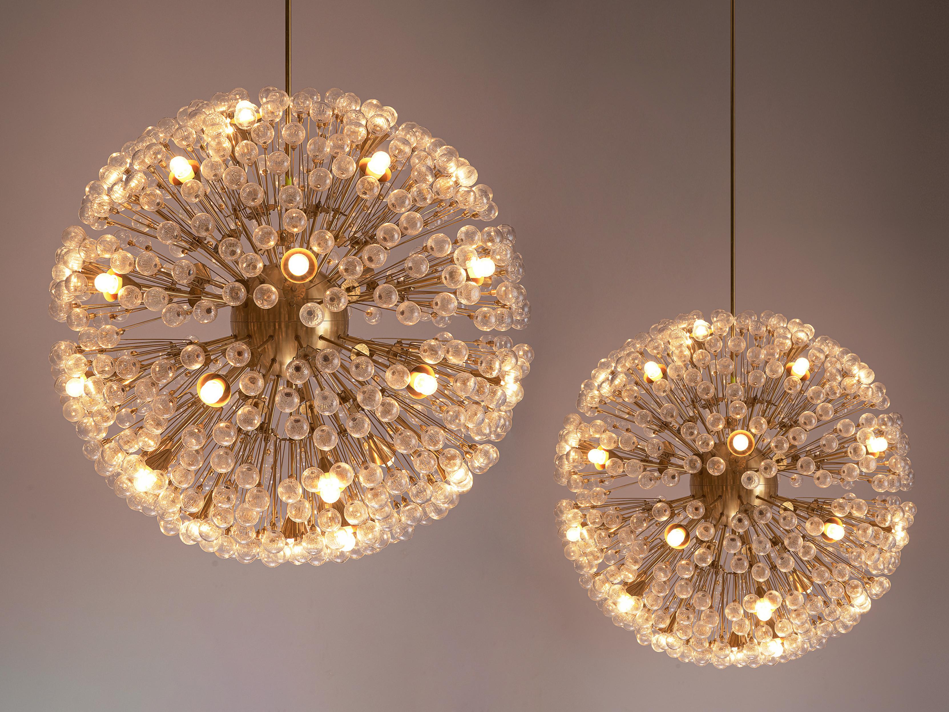 Austrian Large 'Sputnik' Chandeliers in Brass and Glass 47in./120cm  For Sale