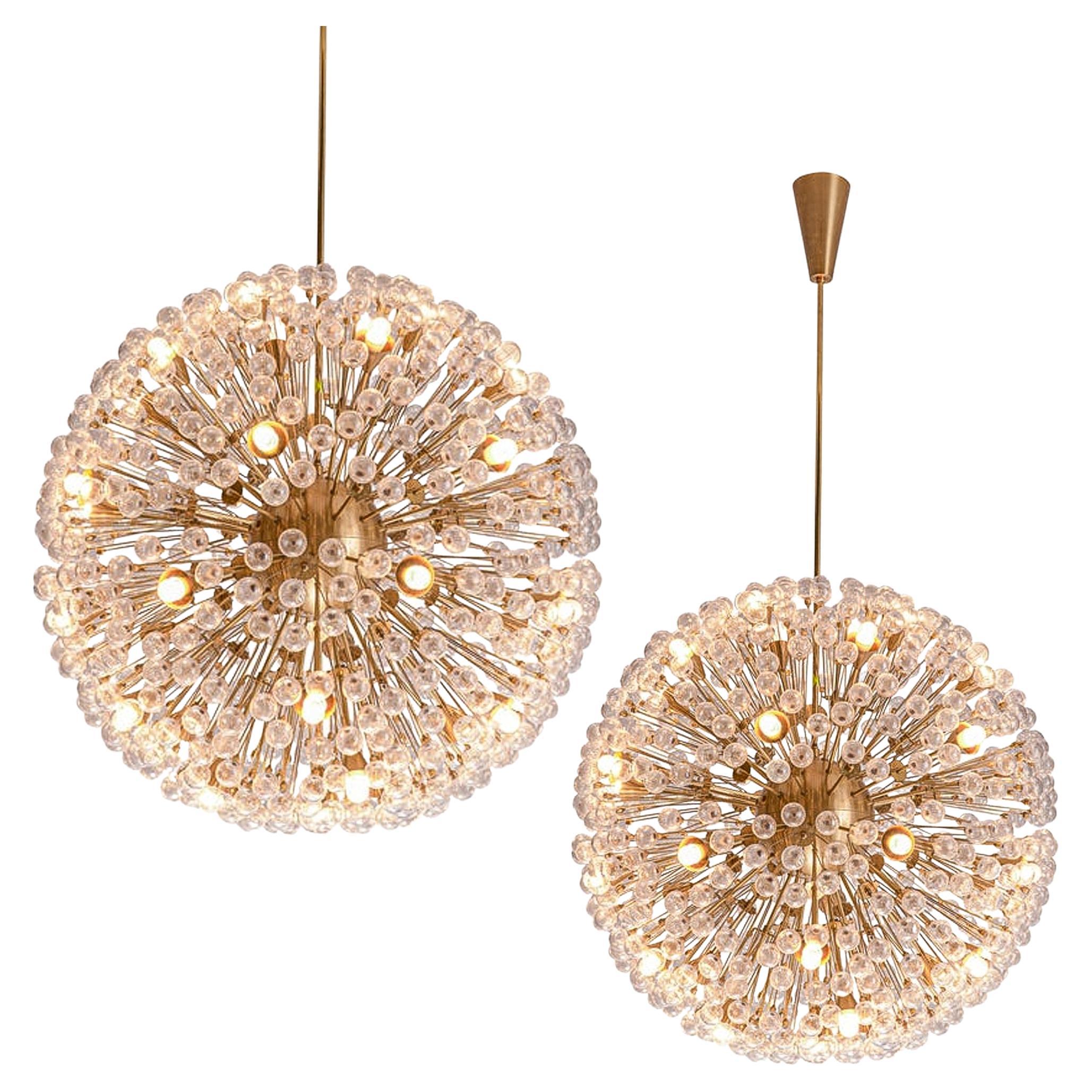 Large 'Sputnik' Chandeliers in Brass and Glass 47in./120cm  For Sale