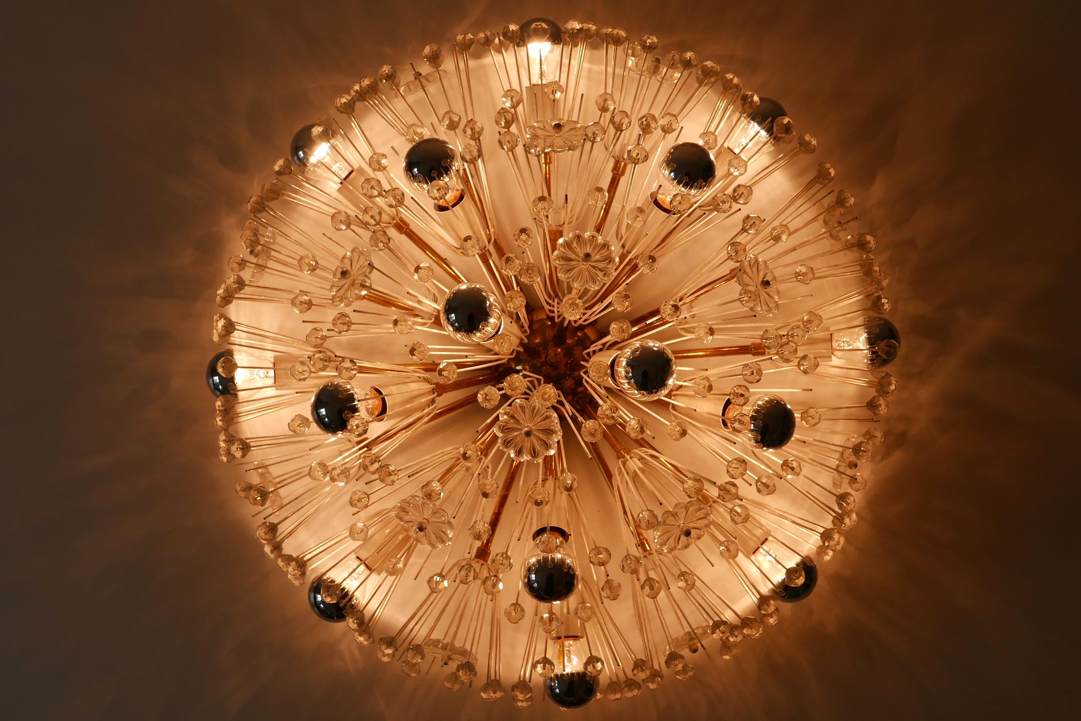 Gorgeous large Mid-Century Modern Sputnik flush mount ceiling lamp or sconce 'Dandelion'. Designed by Austrian architect Emil Stejnar for the coffee house ''Ohne Pause Espresso' am Graben in Vienna, in 1955 and manufactured by Rupert Nikoll, Vienna,