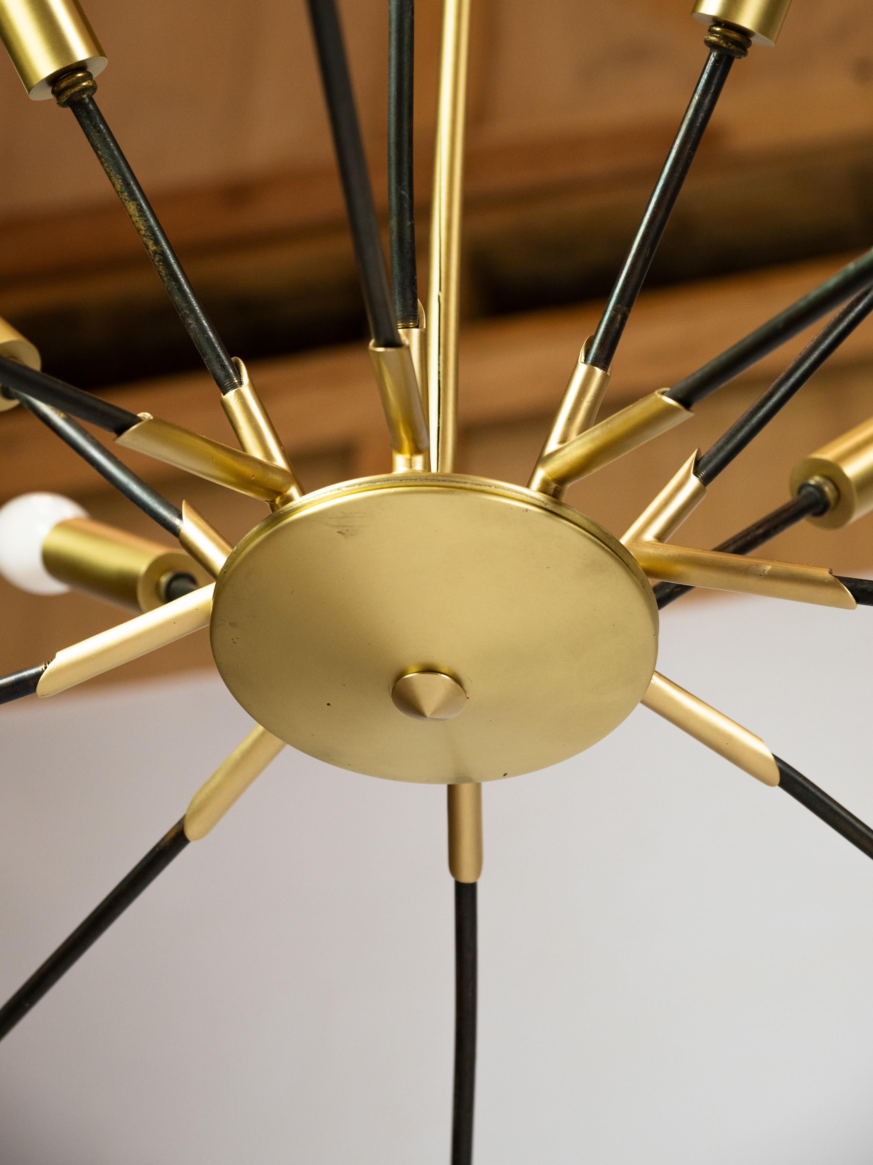 Large sputnik pendant light in brass and gun metal For Sale 3