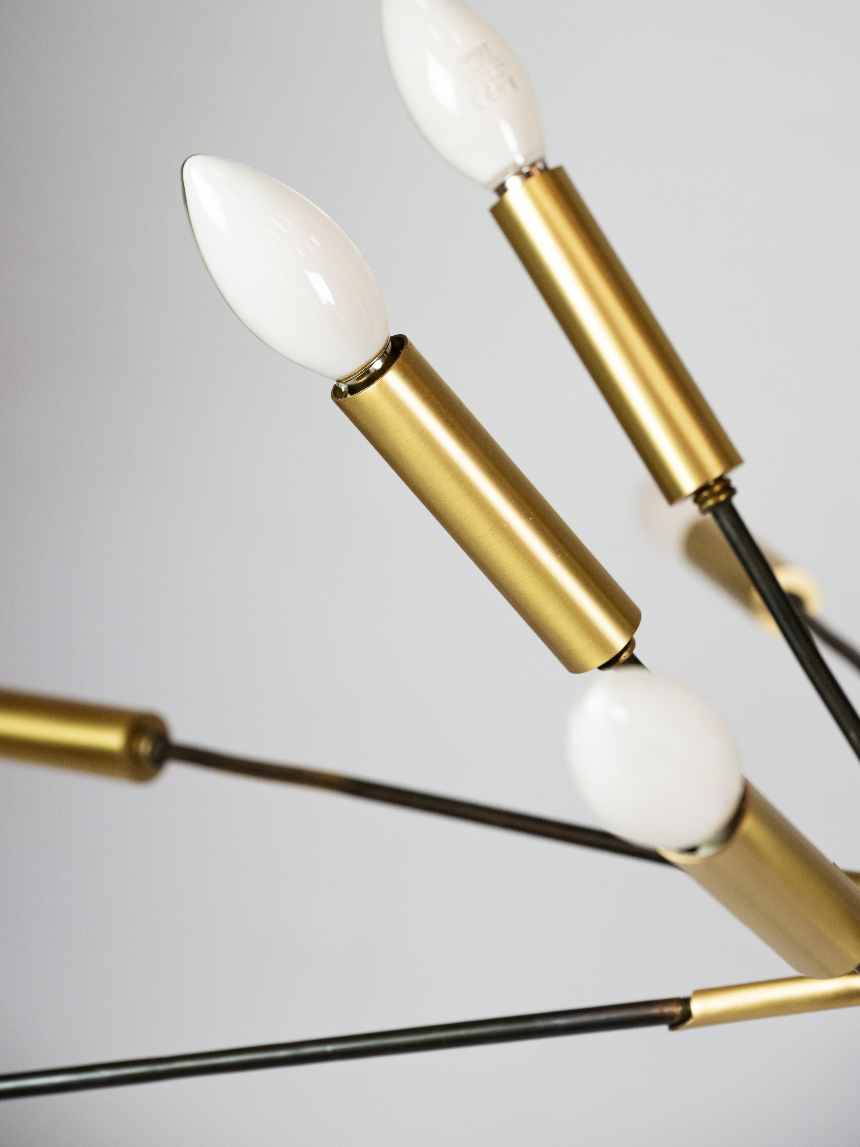 Mid-Century Modern Large sputnik pendant light in brass and gun metal For Sale