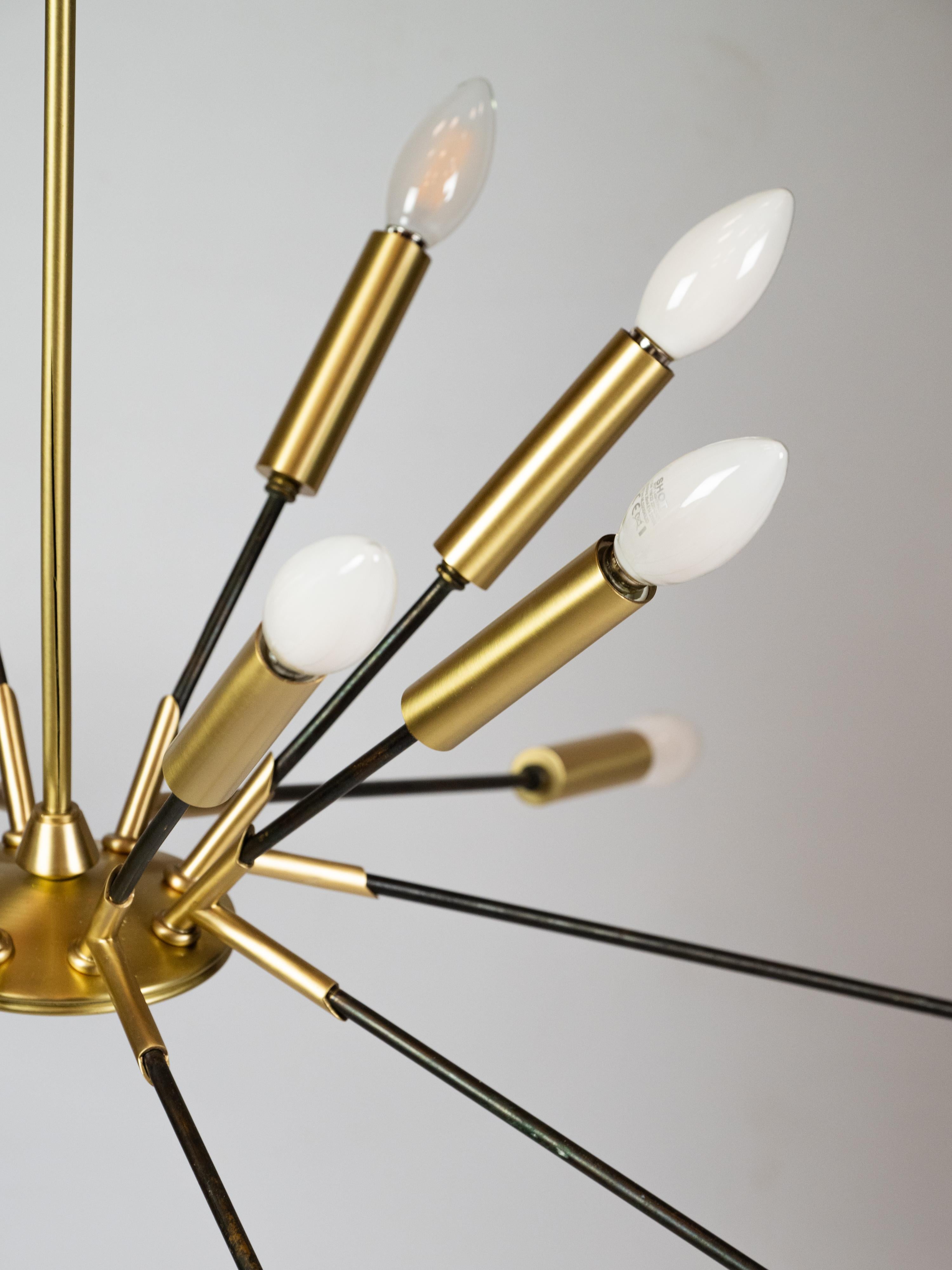 Italian Large sputnik pendant light in brass and gun metal For Sale