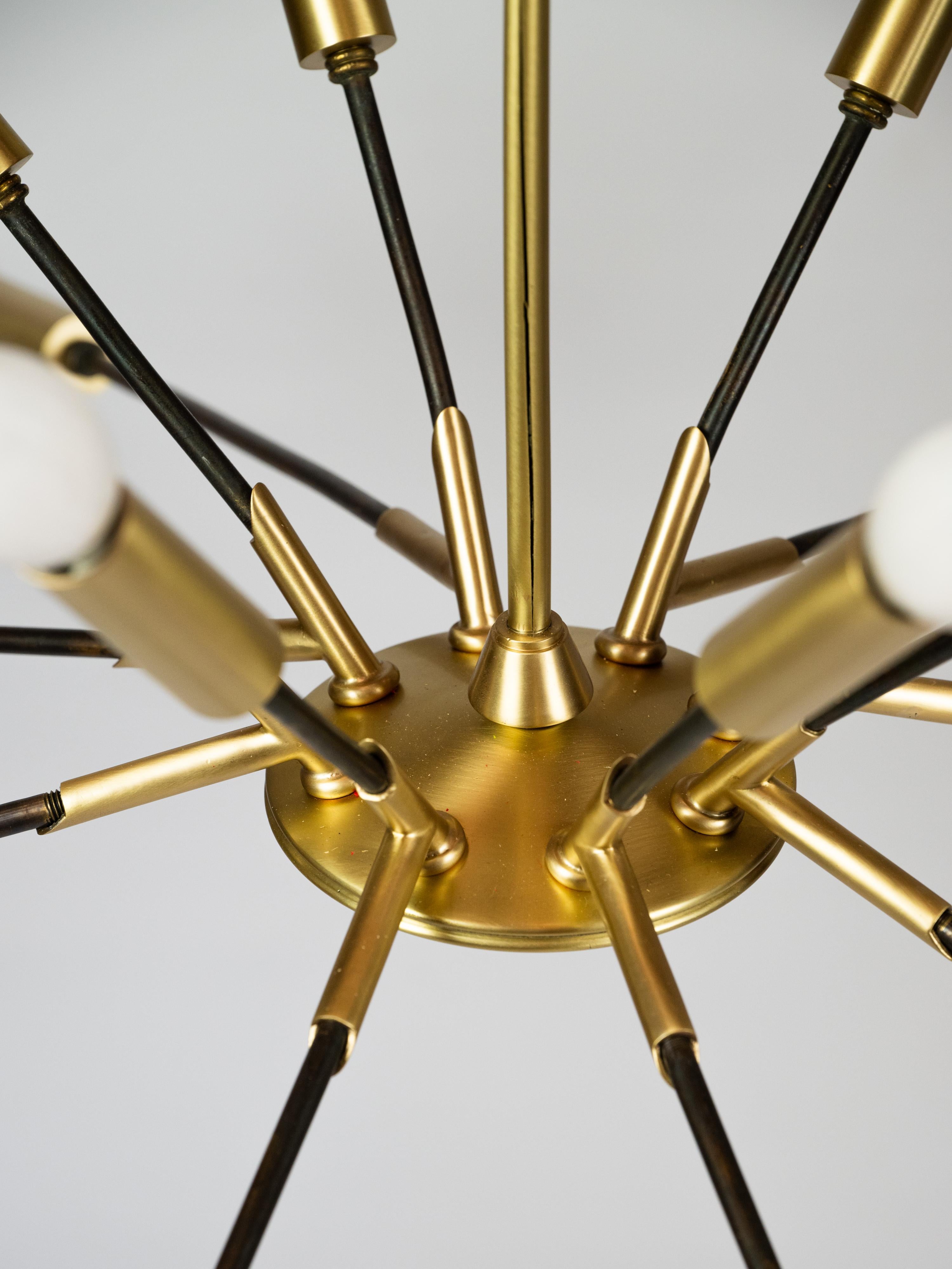 Mid-20th Century Large sputnik pendant light in brass and gun metal For Sale