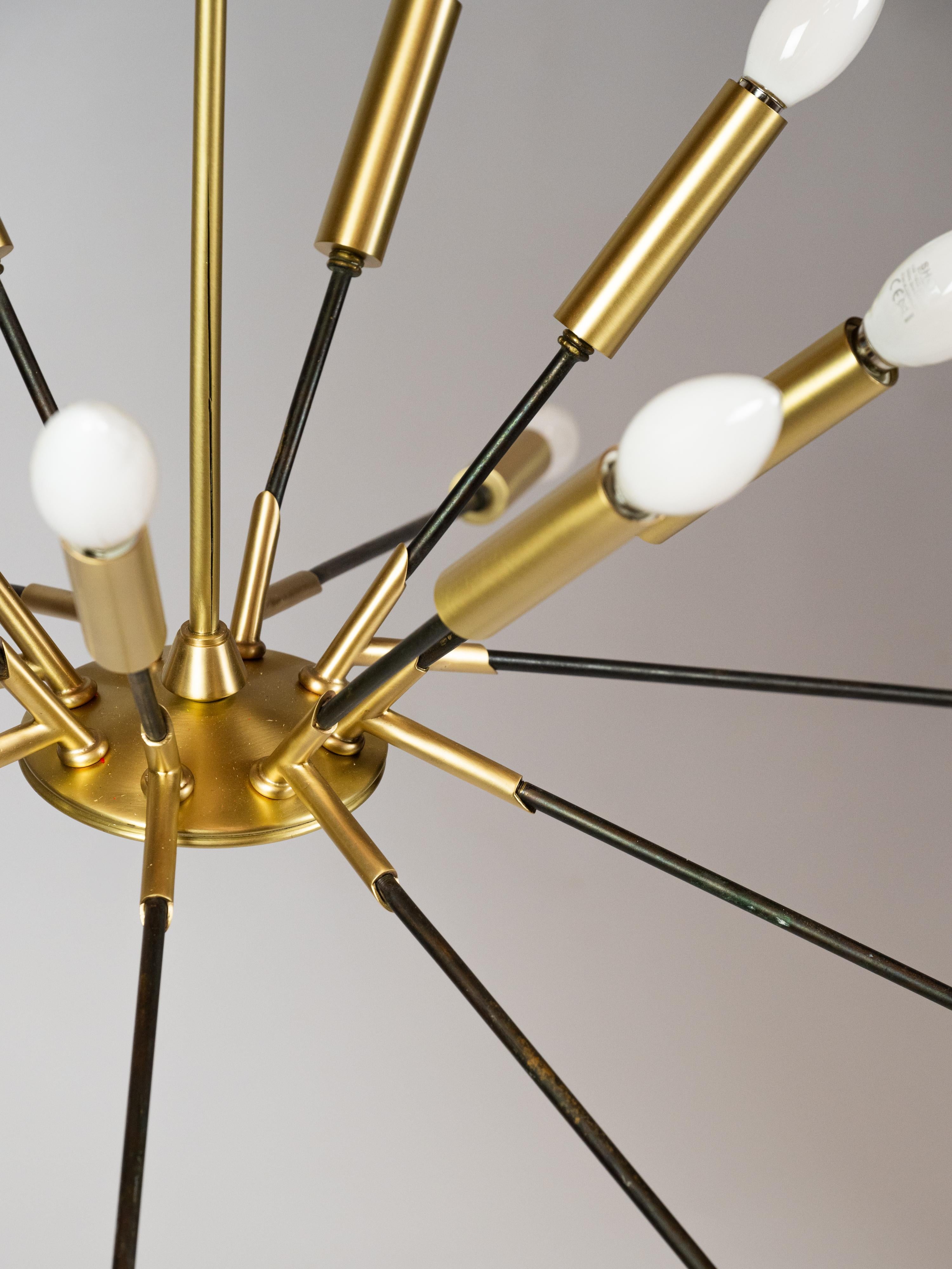 Brass Large sputnik pendant light in brass and gun metal For Sale